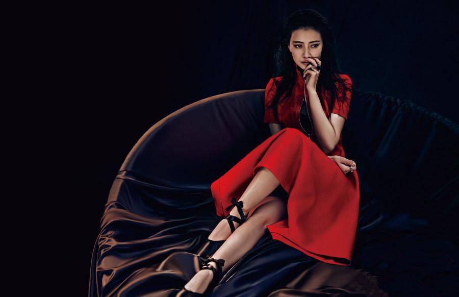 高清中国内地影视北京女演员高圆圆蓝色长裙优雅写真桌面壁纸图片