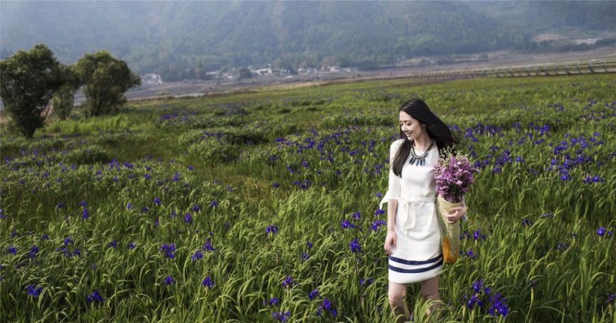 郭碧婷黑白优雅写真图片 回眸浅笑似花中仙子图片