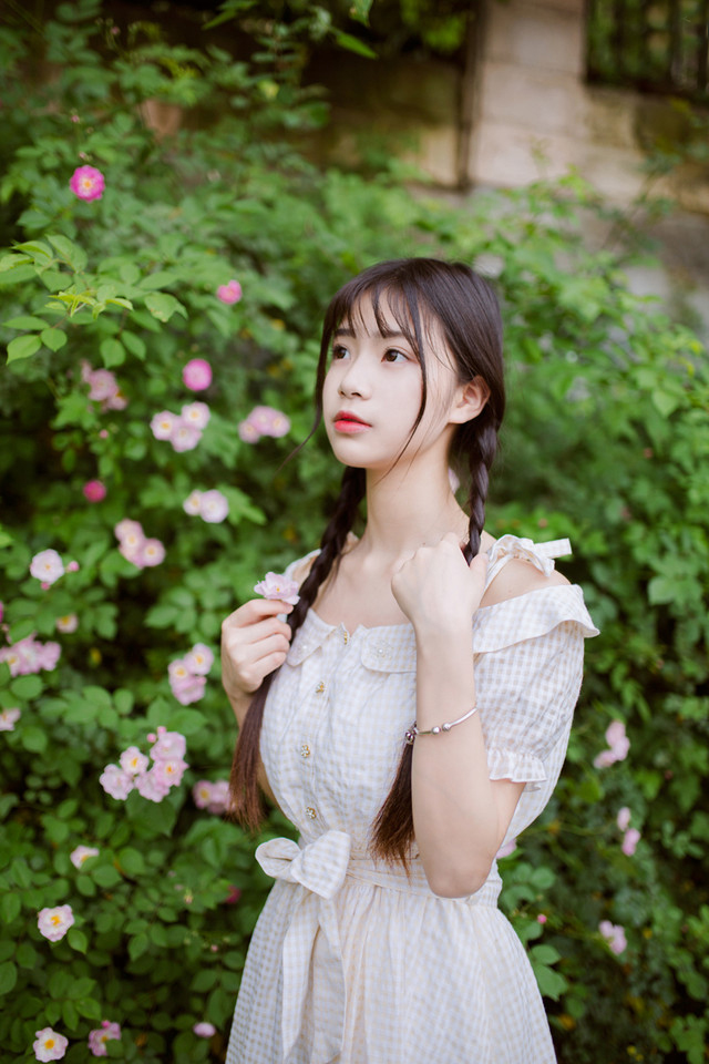 麻花辫气质邻家女孩的花海写真图片图片