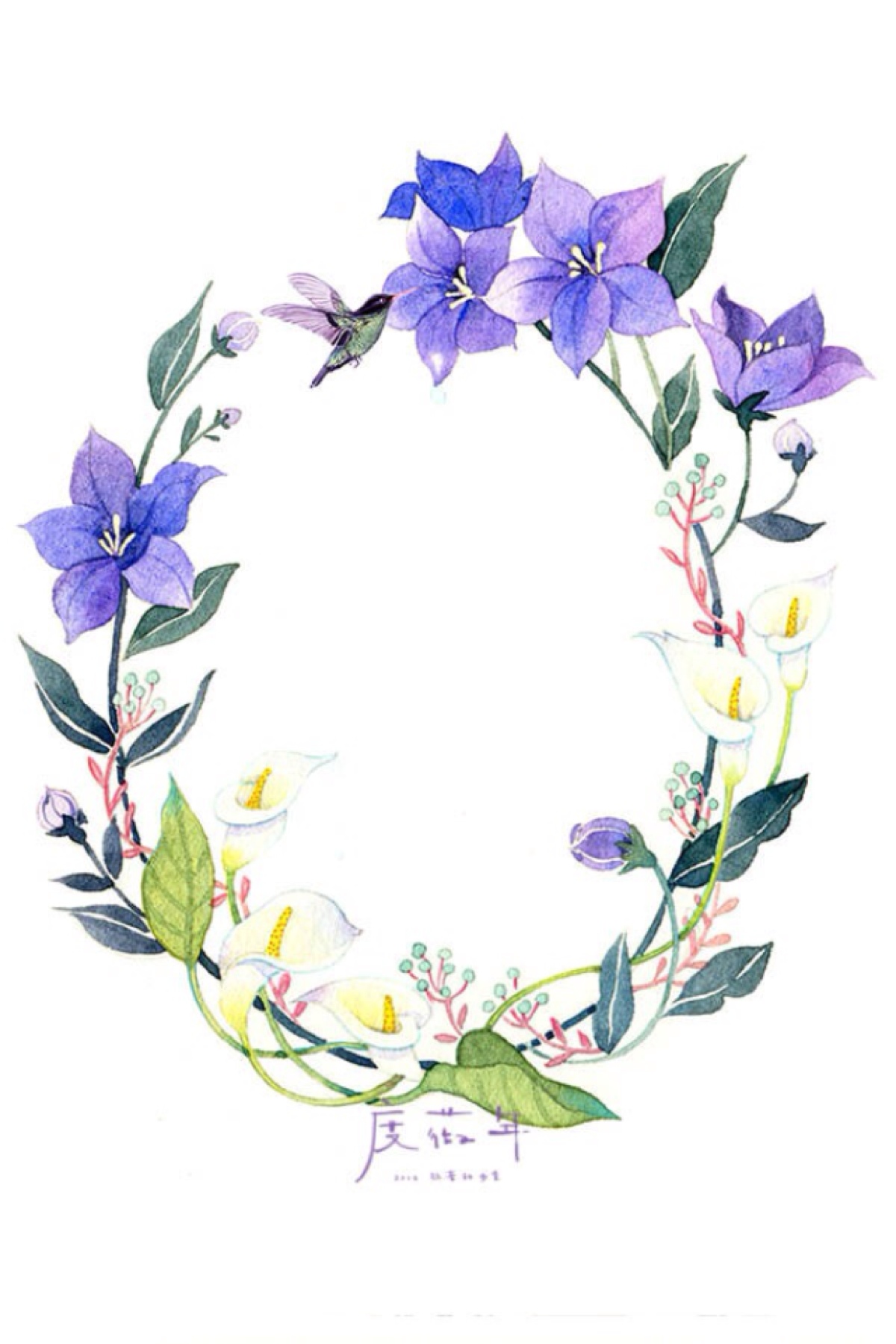 度薇年水彩手绘花环小清新插画图片图片