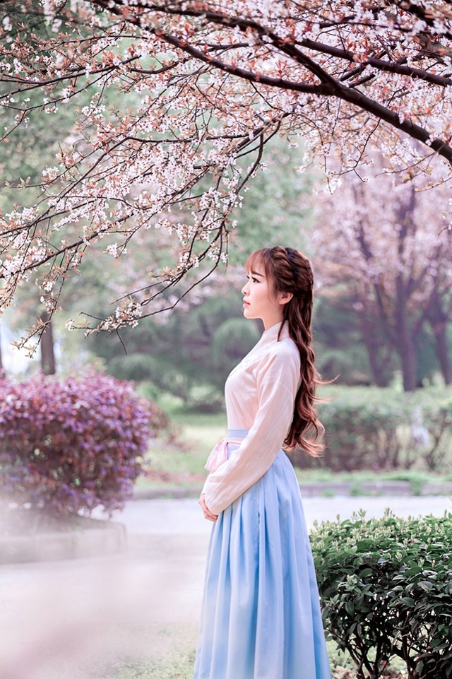 花树下的汉服美女清纯靓丽如花似玉写真图片图片