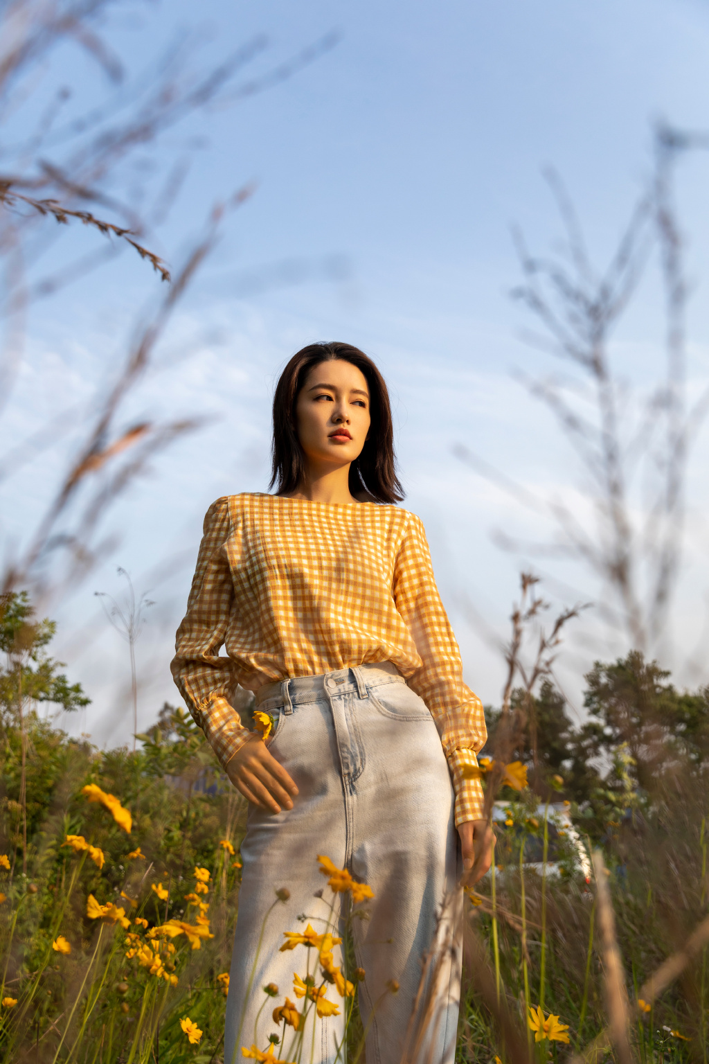 杨幂格子衫性感写真图片图片