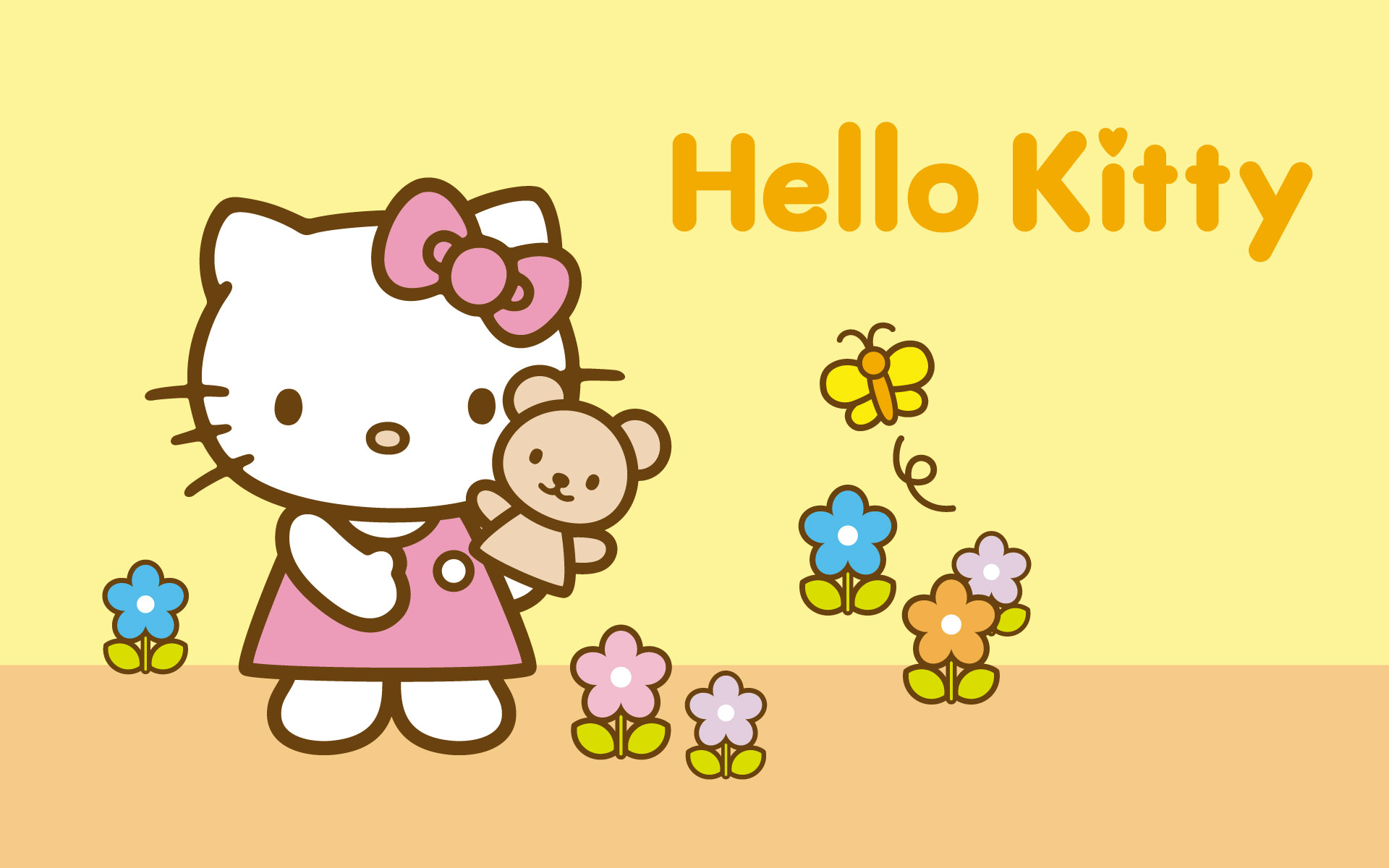 红色蝴蝶结可爱HelloKitty卡通宽屏壁纸图片