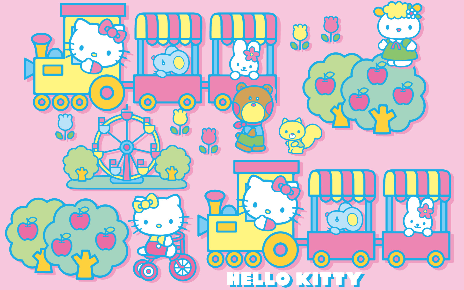 红色蝴蝶结可爱HelloKitty卡通宽屏壁纸图片