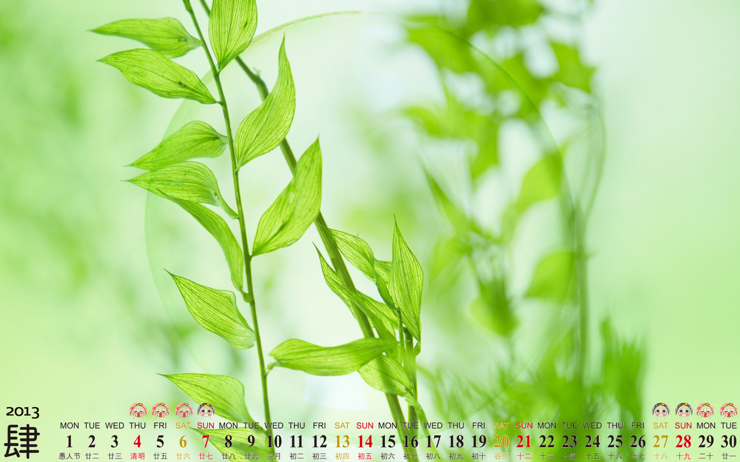 2013年4月风景日历桌面壁纸清新的绿色风景图片