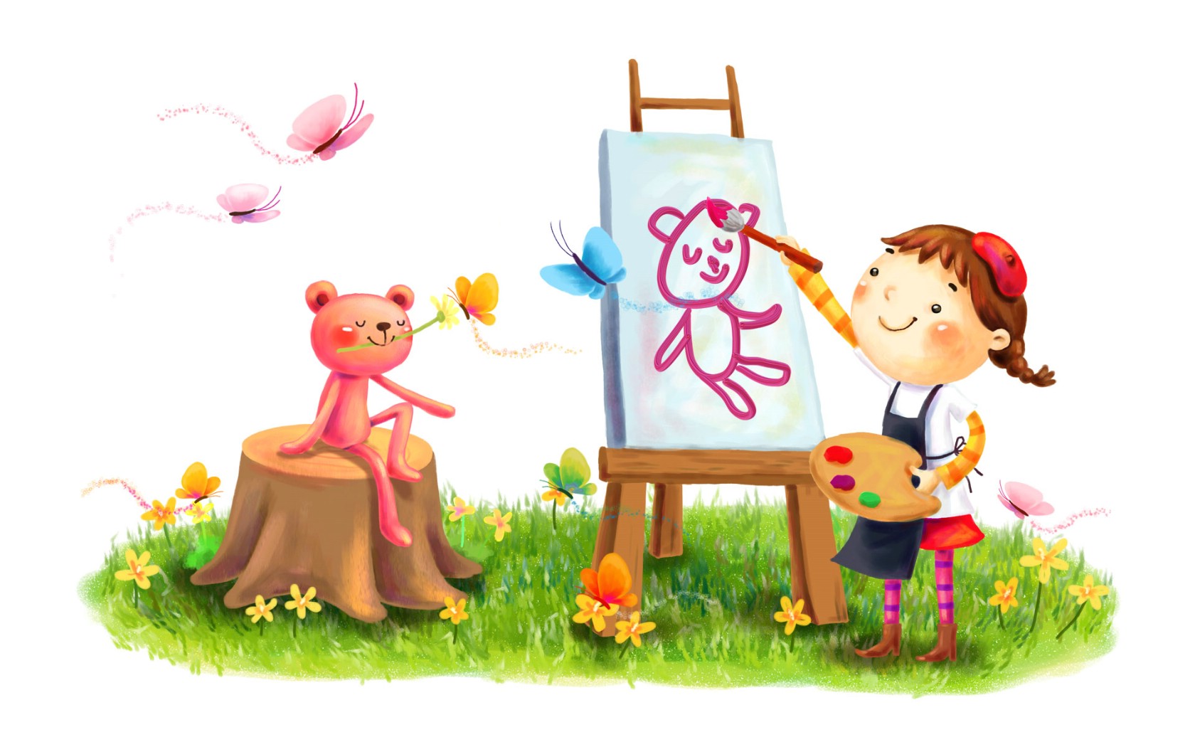 健康绿色护眼儿童手绘插画唯美大自然桌面壁纸第四辑图片