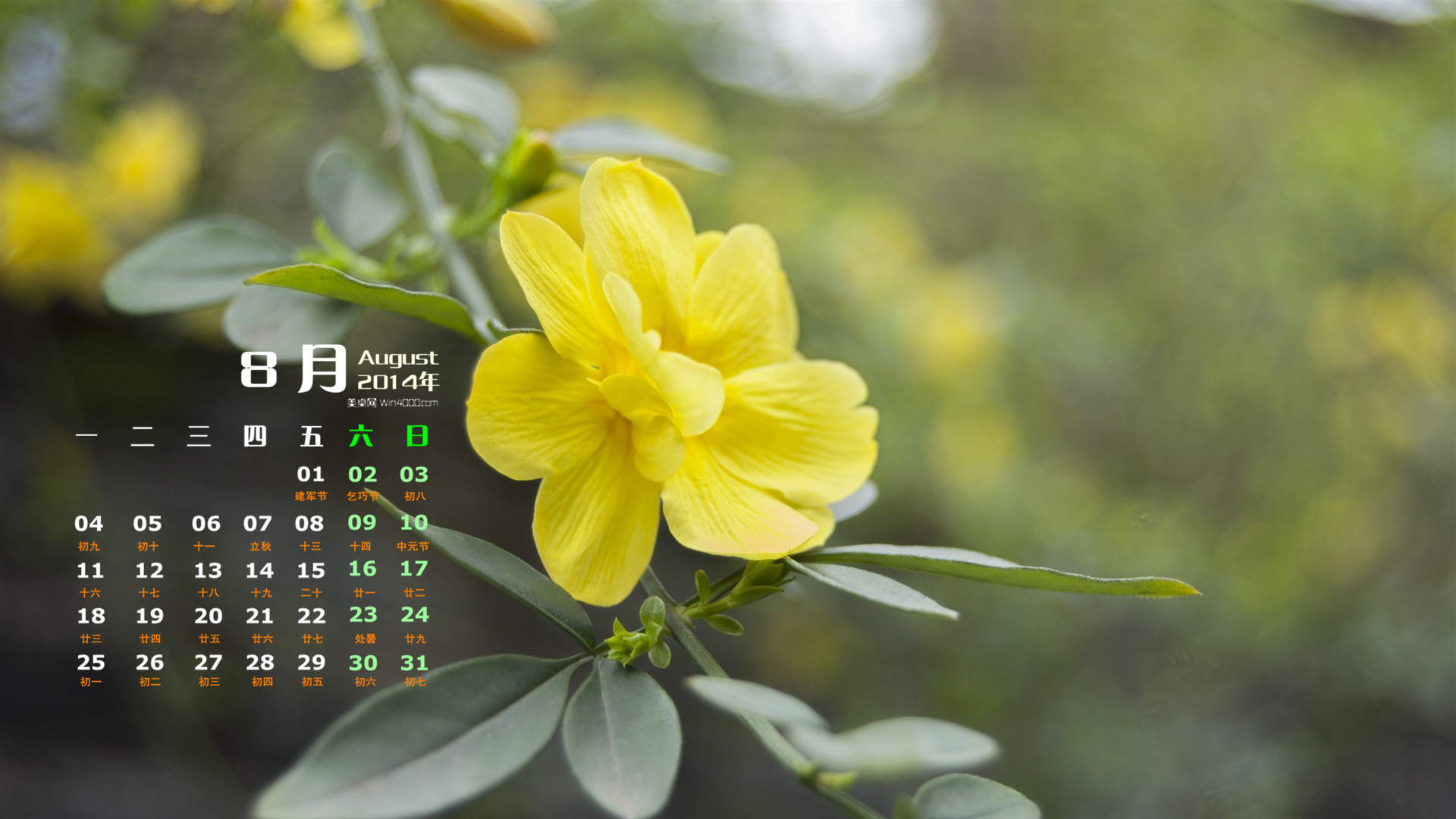 2014年8月日历图片