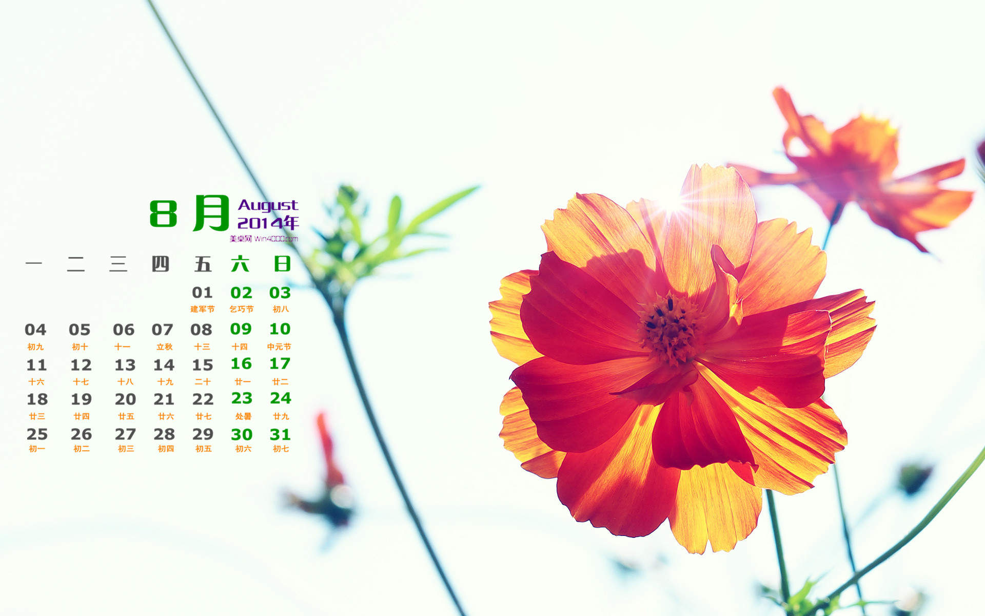 2014年8月日历图片