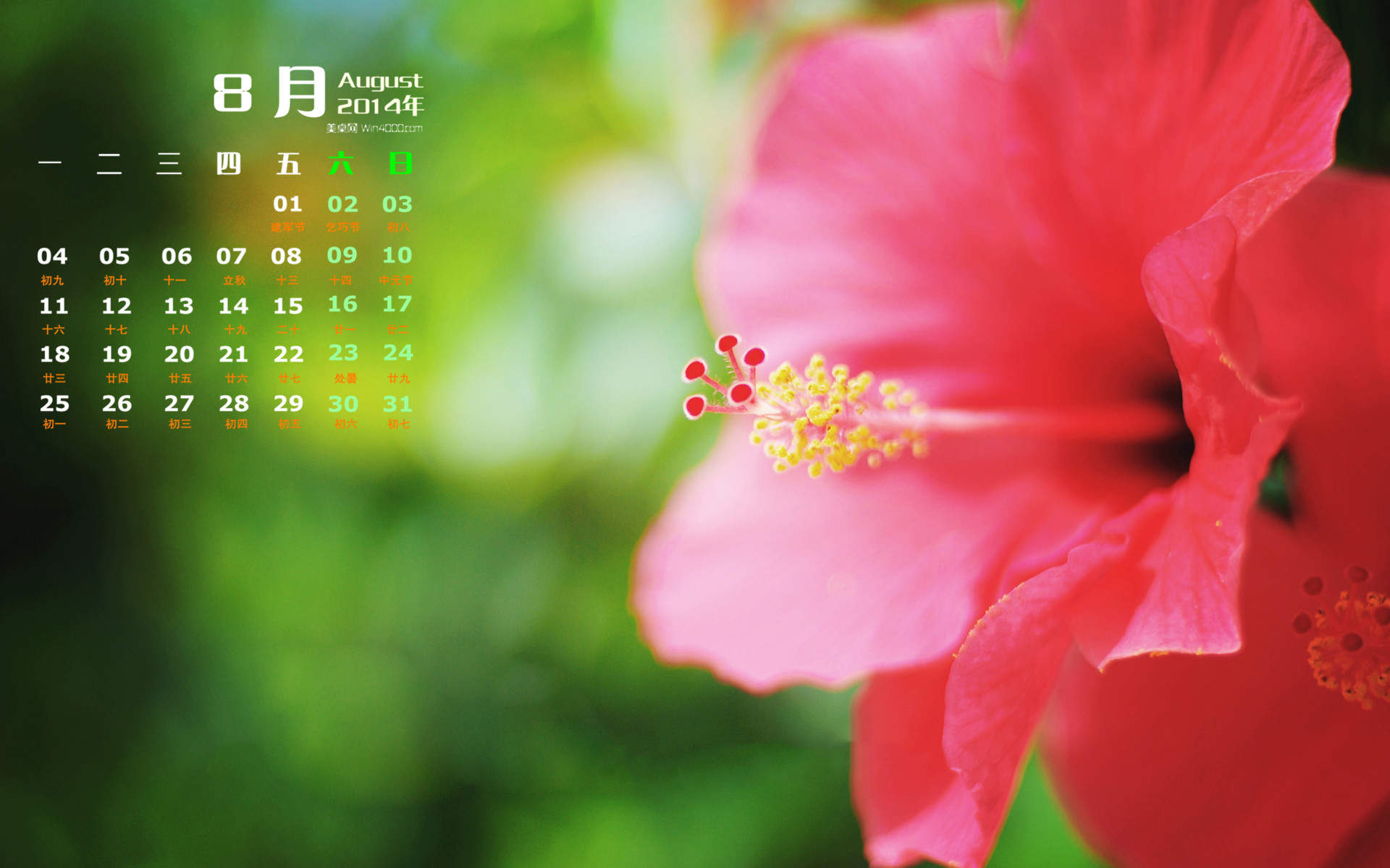 2014年8月日历图片