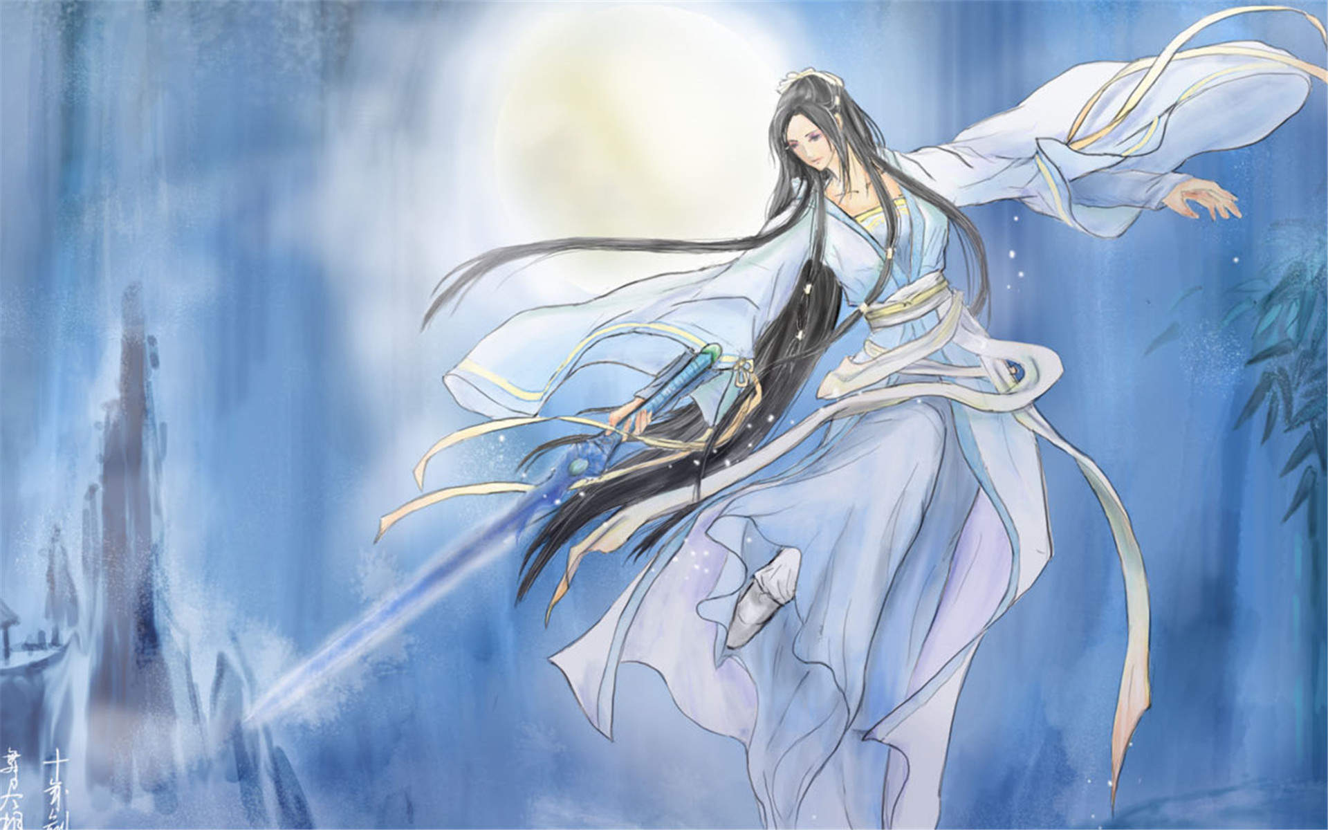 高清古典优雅中国风唯美古装美女高清手绘桌面壁纸(一)图片