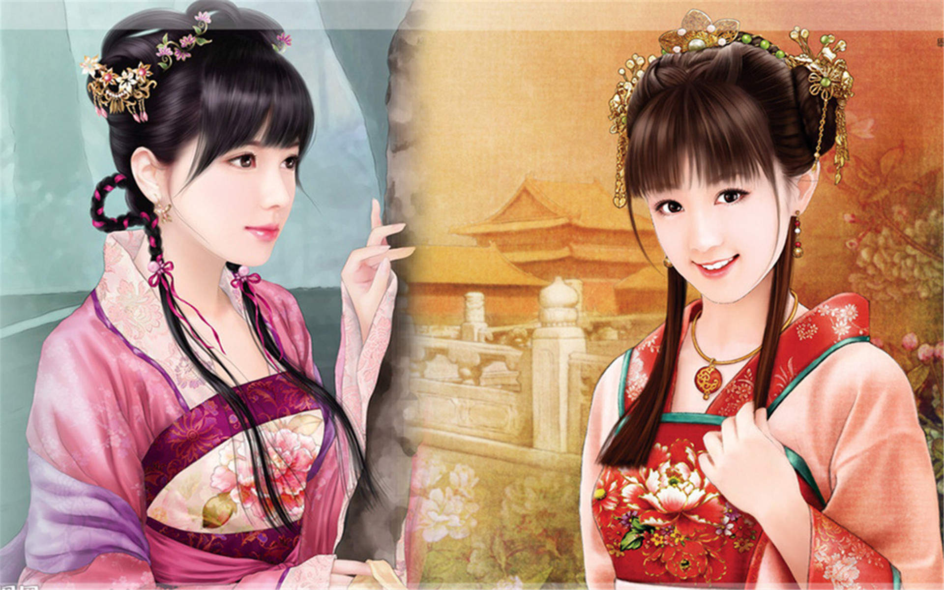 高清古典优雅中国风唯美古装美女高清手绘桌面壁纸(二)图片