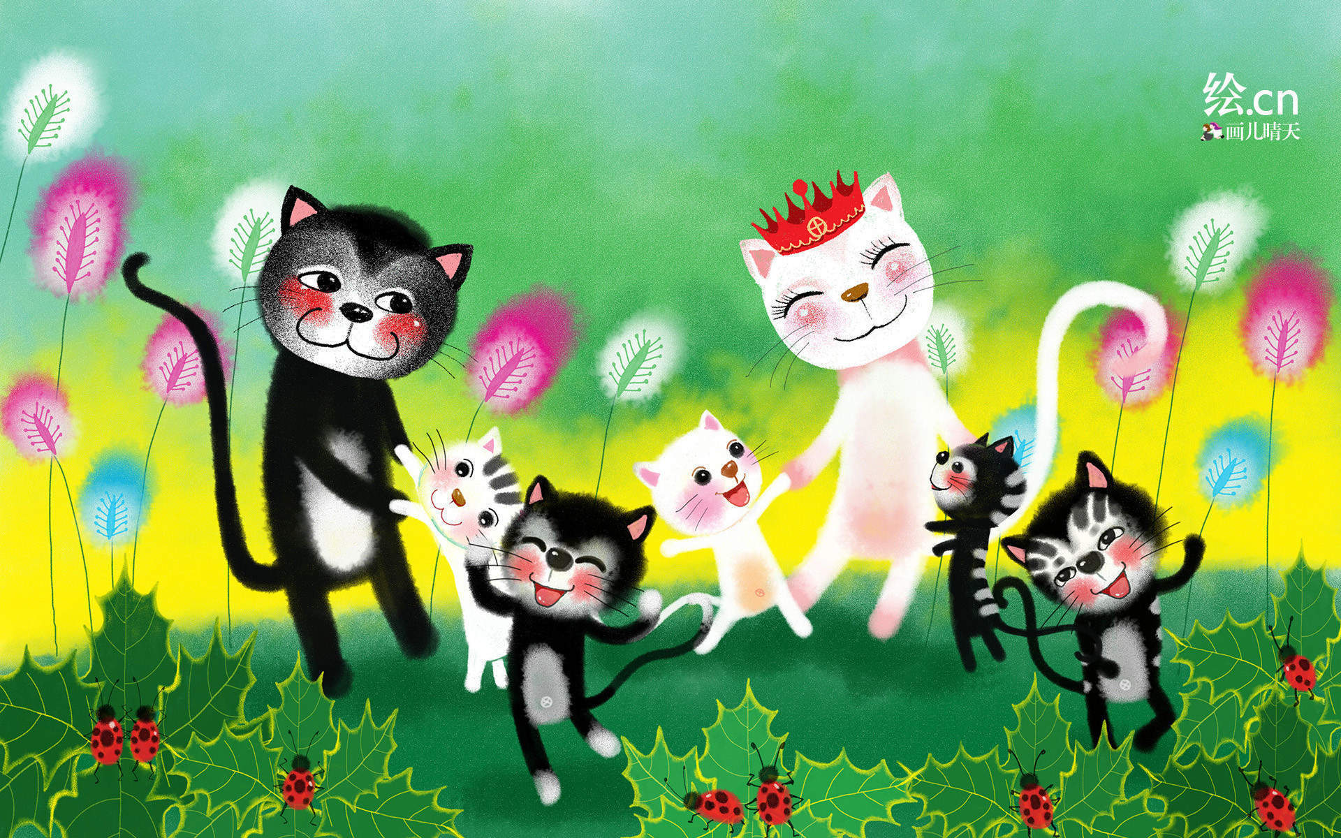 健康绿色护眼儿童手绘插画唯美大自然桌面壁纸第三辑图片