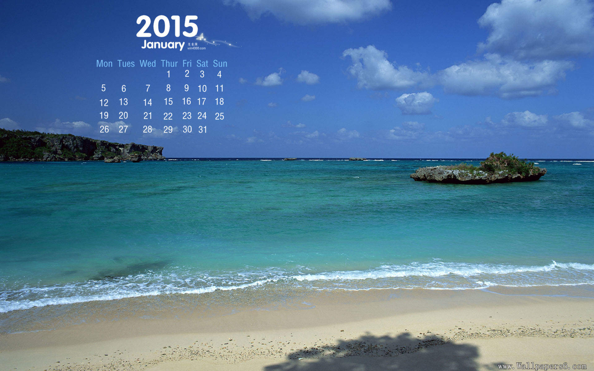 2015年1月日历唯美凉爽的大海风光高清电脑桌面壁纸(2)图片