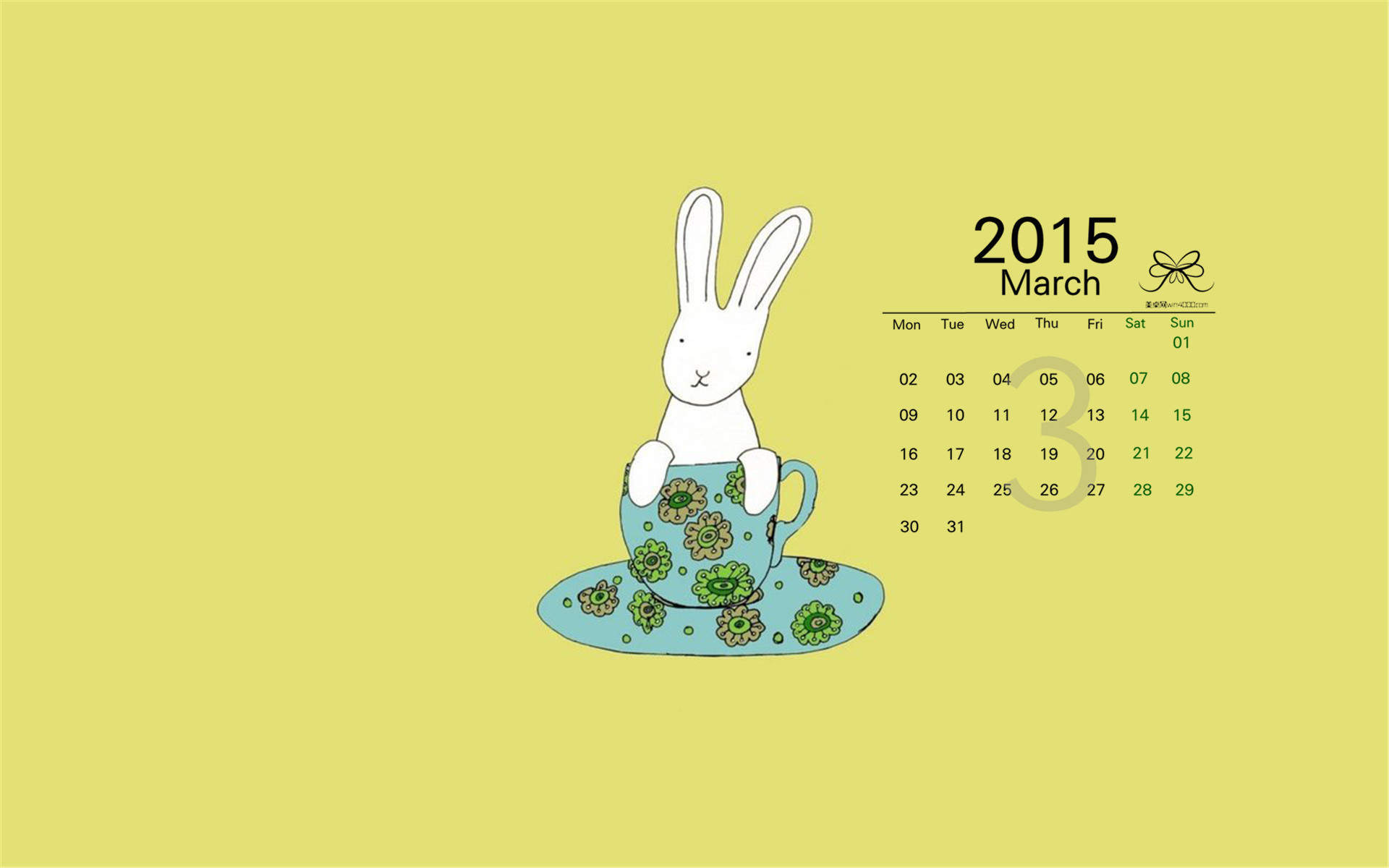 2015年3月日历壁纸可爱简约的手绘卡通创意小兔子图案高清素材下载图片