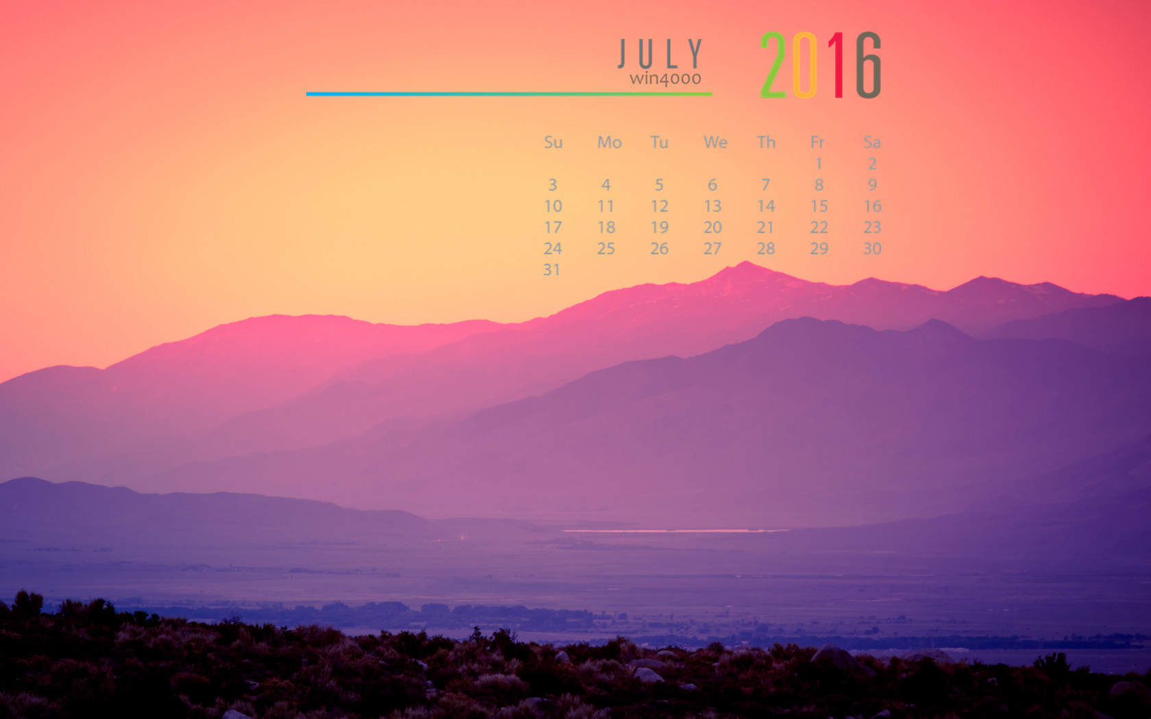 2016年7月日历图片