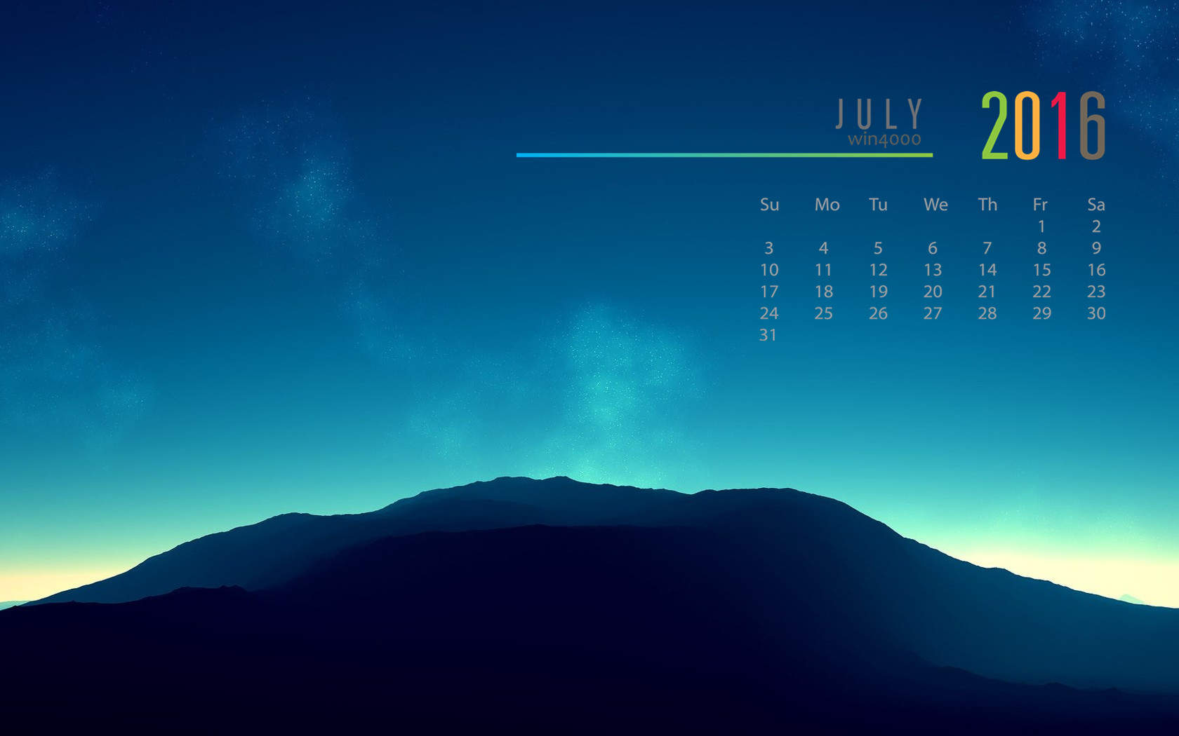 2016年7月日历图片