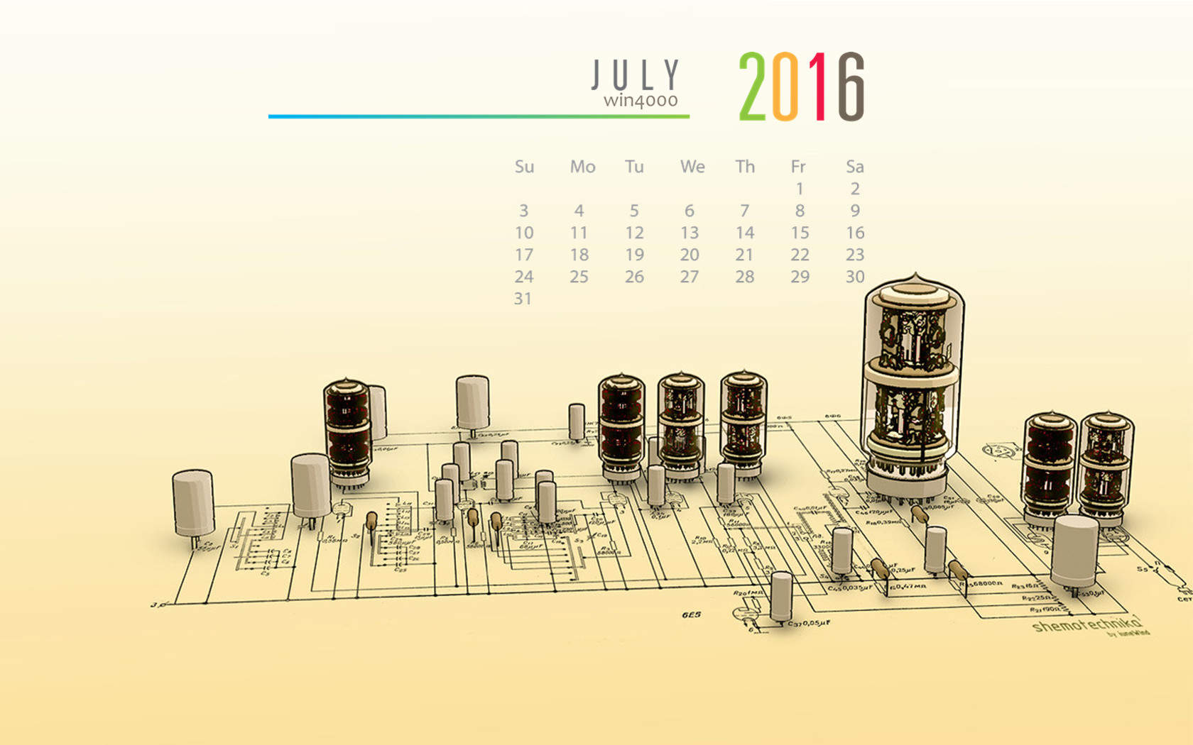 2016年7月日历图片