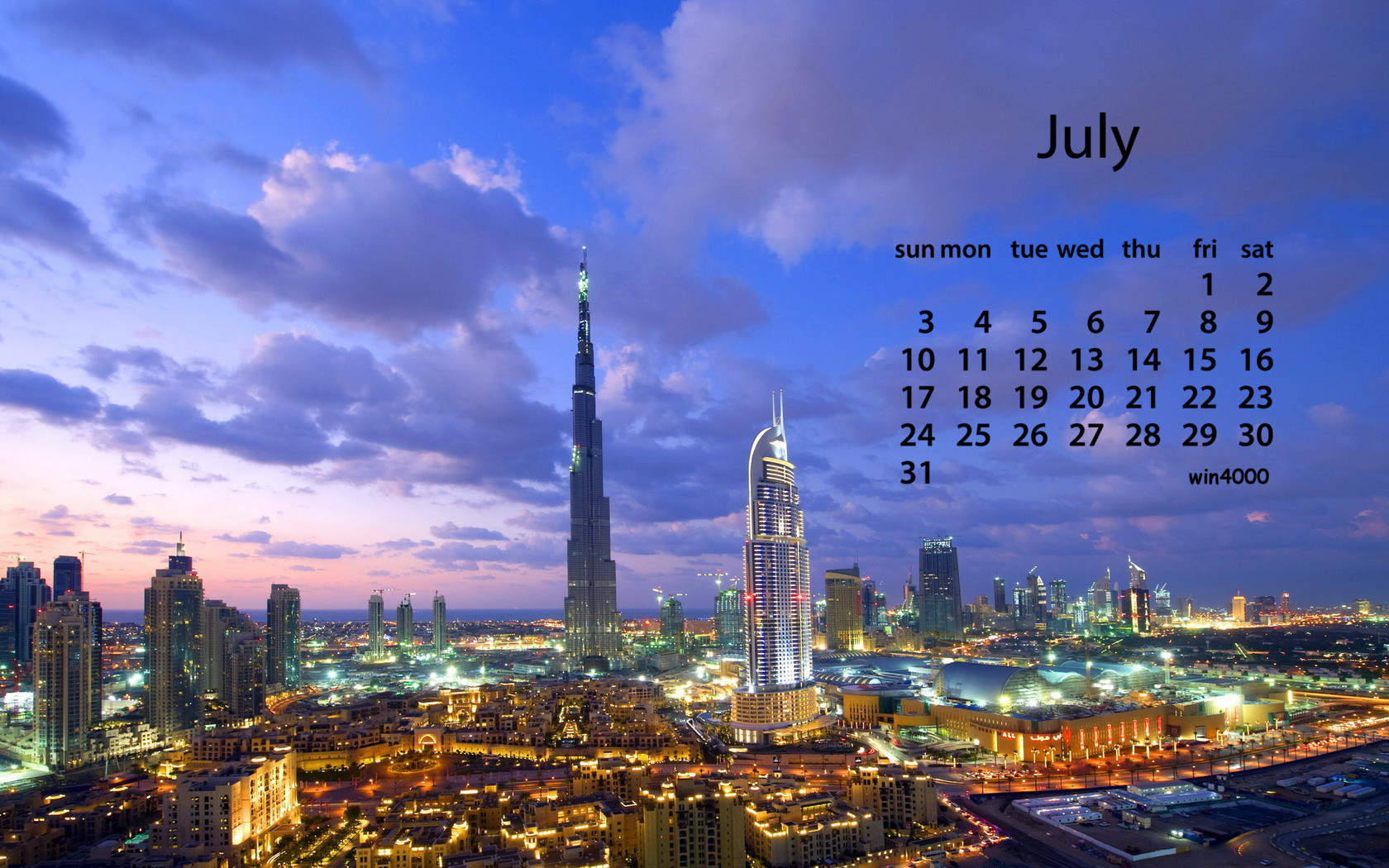 2016年7月日历图片