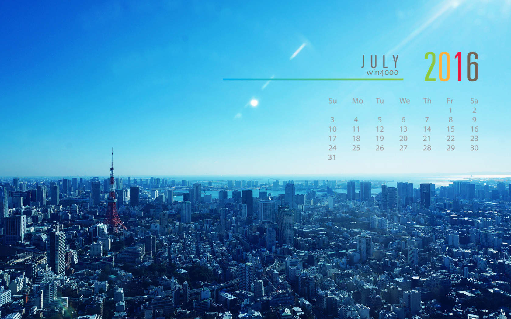 2016年7月日历图片