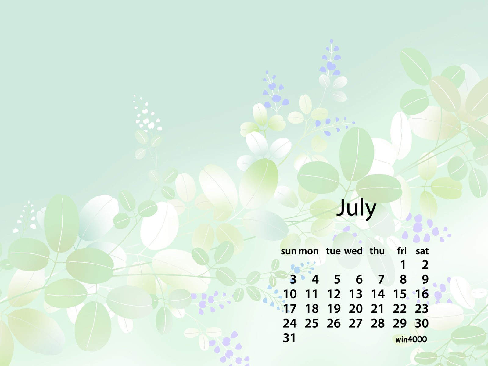 2016年7月日历图片