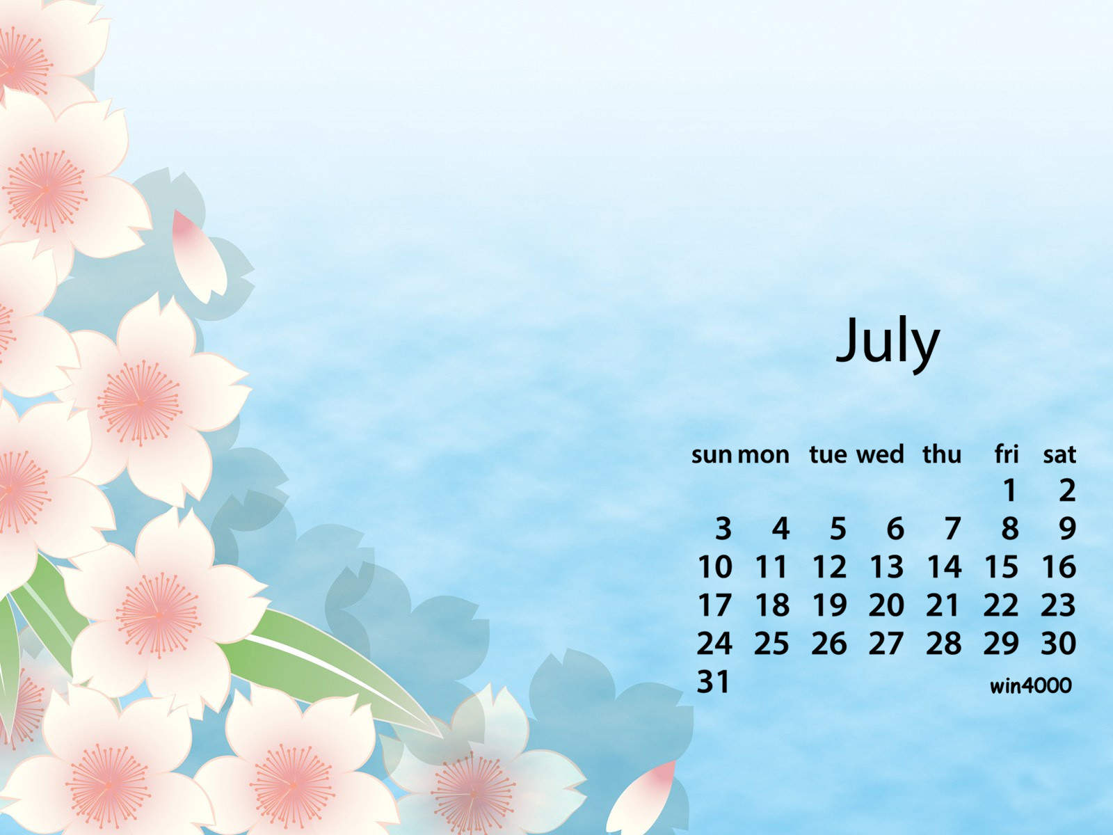 2016年7月日历图片