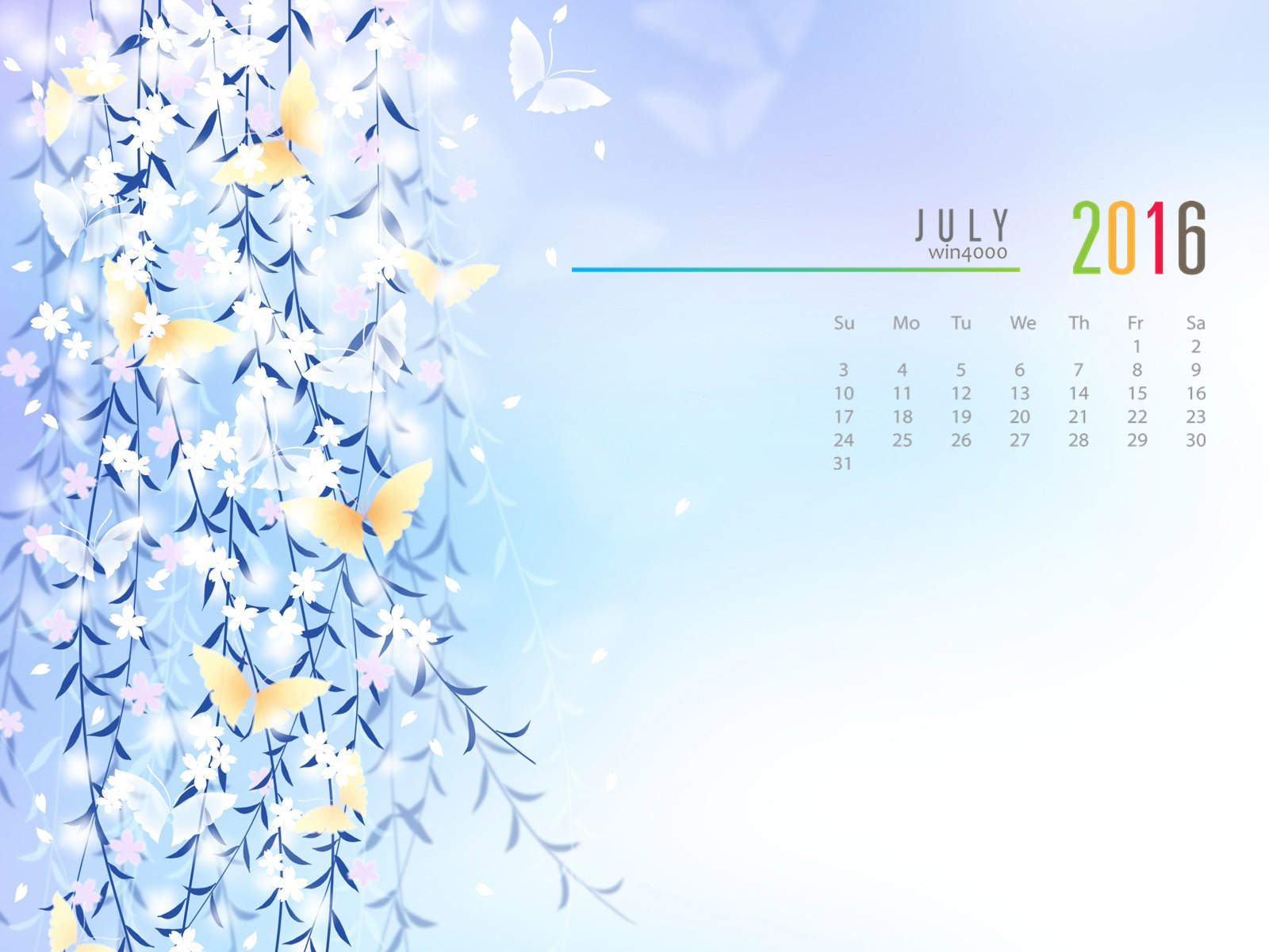 2016年7月日历图片