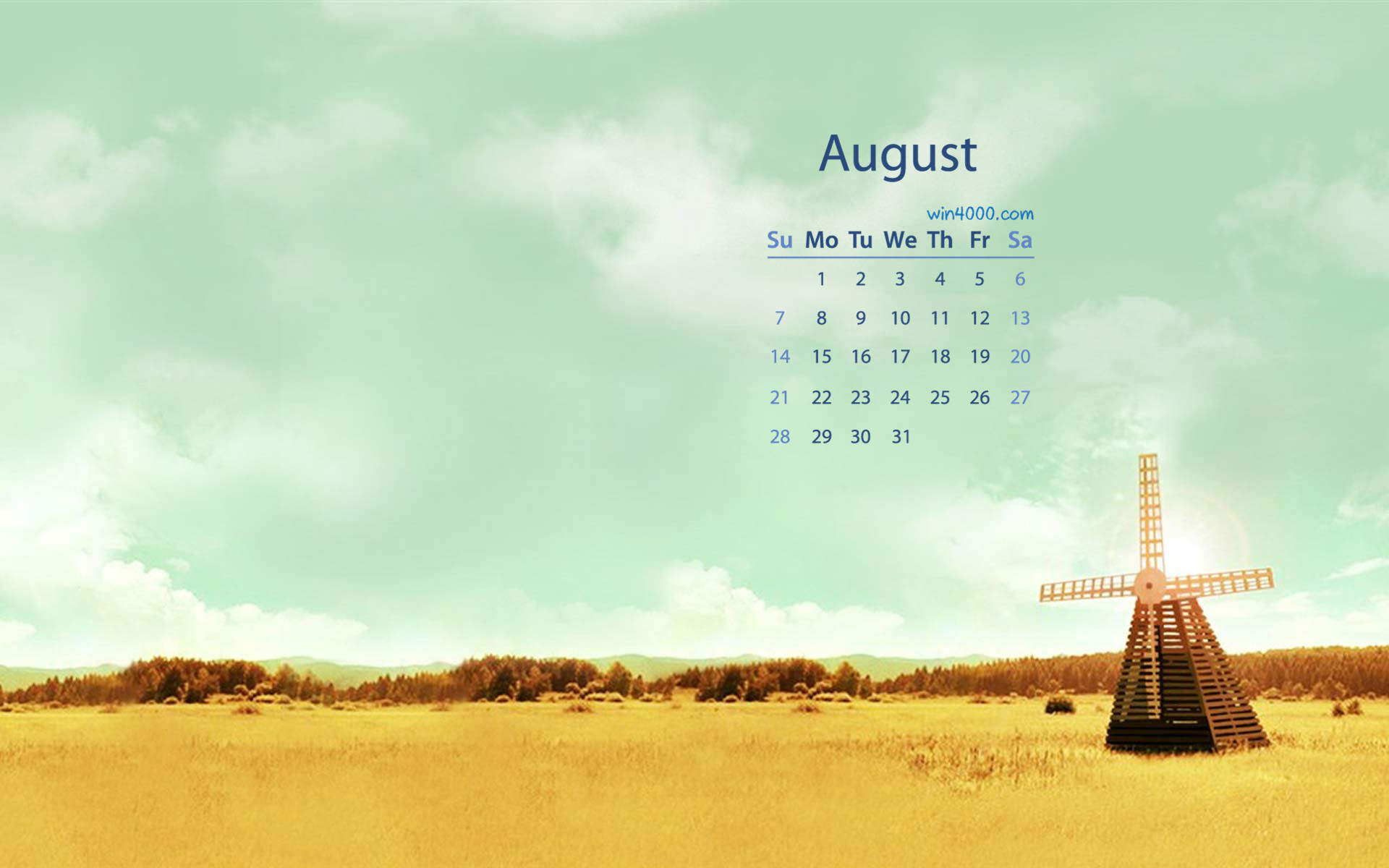 2016年8月日历图片