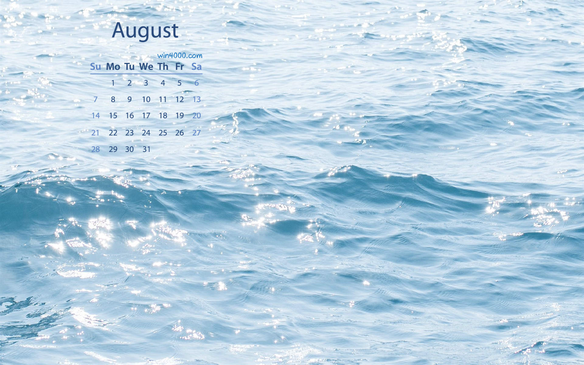 2016年8月日历图片