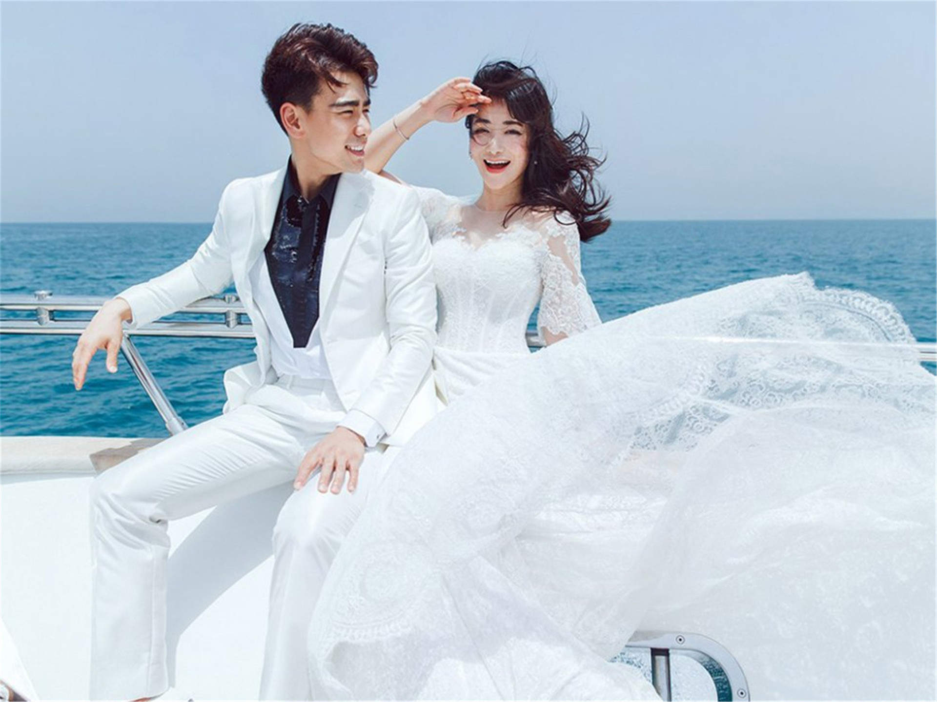陈紫函戴向宇唯美婚纱照高清电脑桌面壁纸下载图片