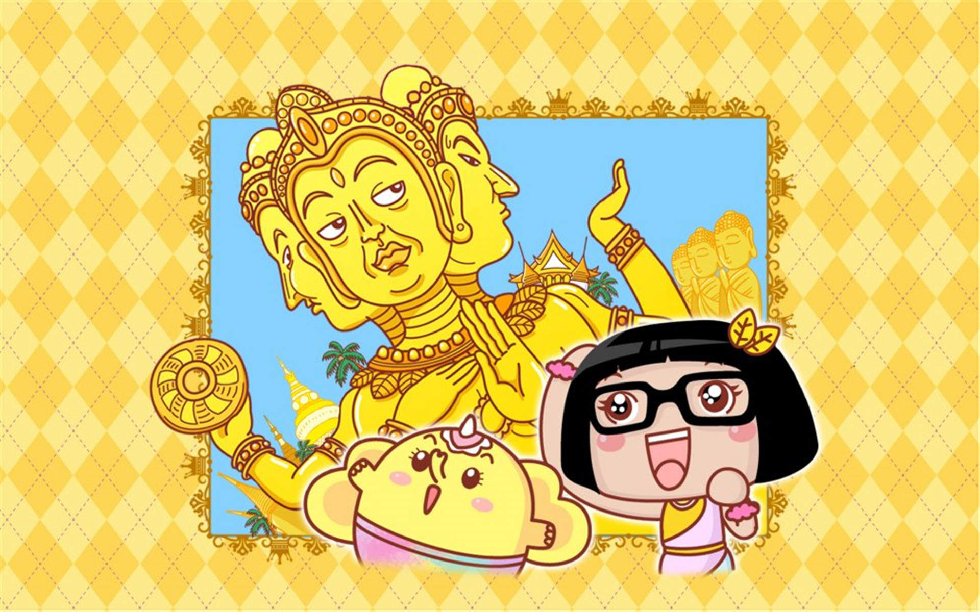 创意可爱卡通人物背景手机壁纸图片图片