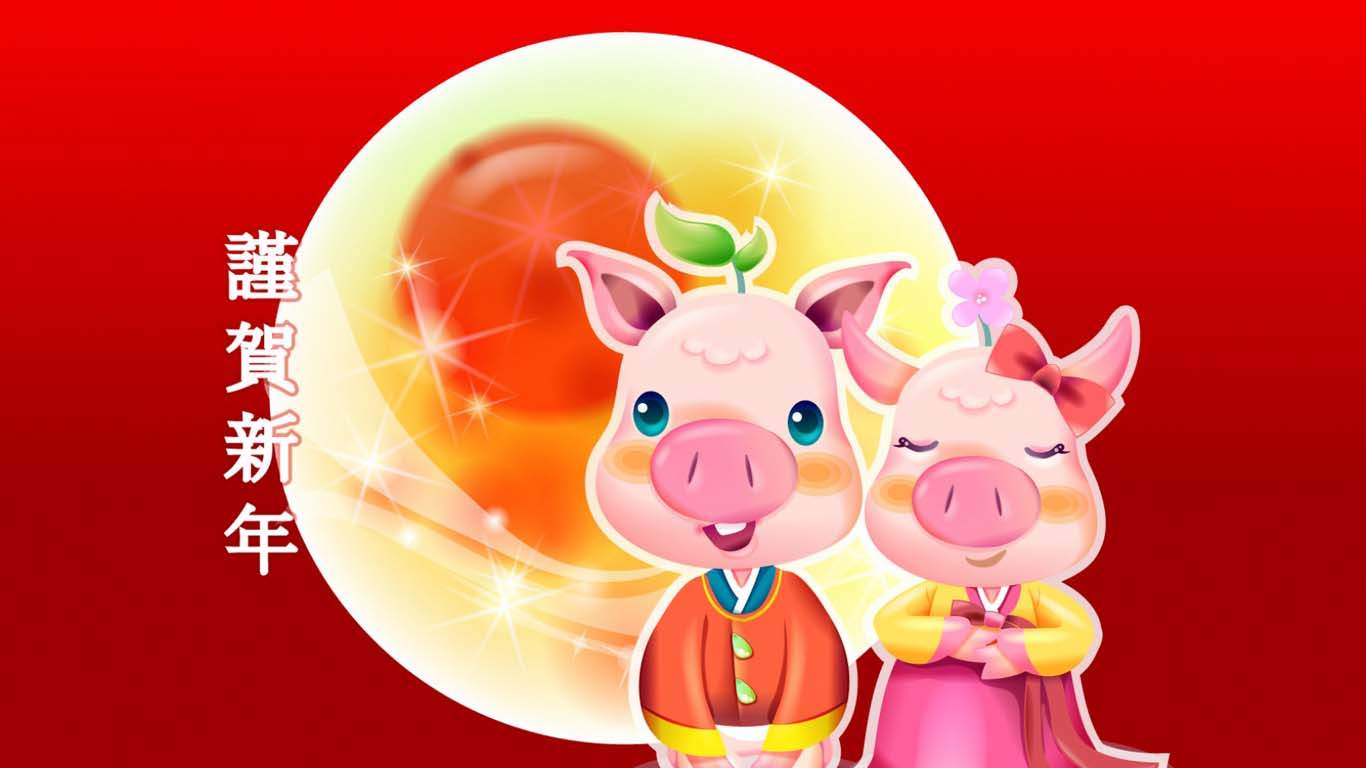 可爱简约黑白卡通猪桌面壁纸下载图片
