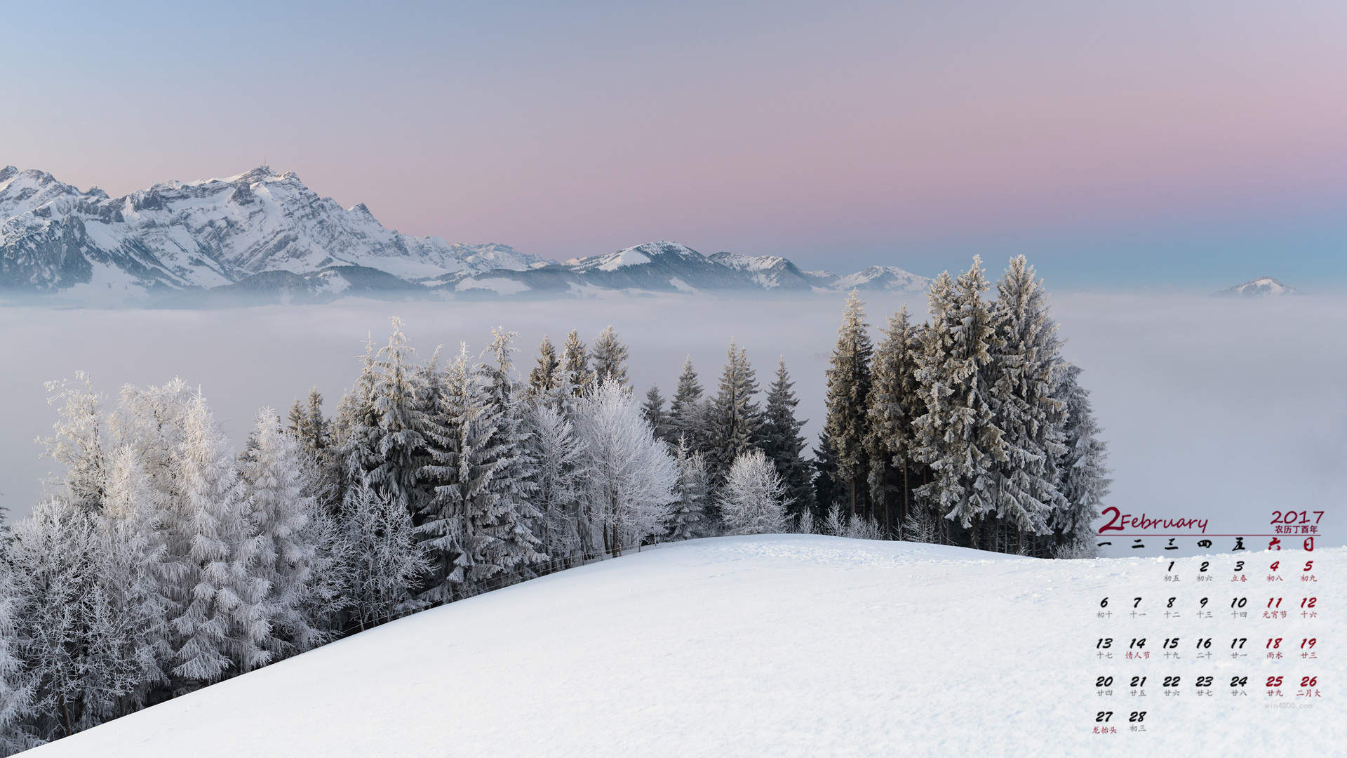 2016年11月日历冬天树木白雪风景精选壁纸下载图片