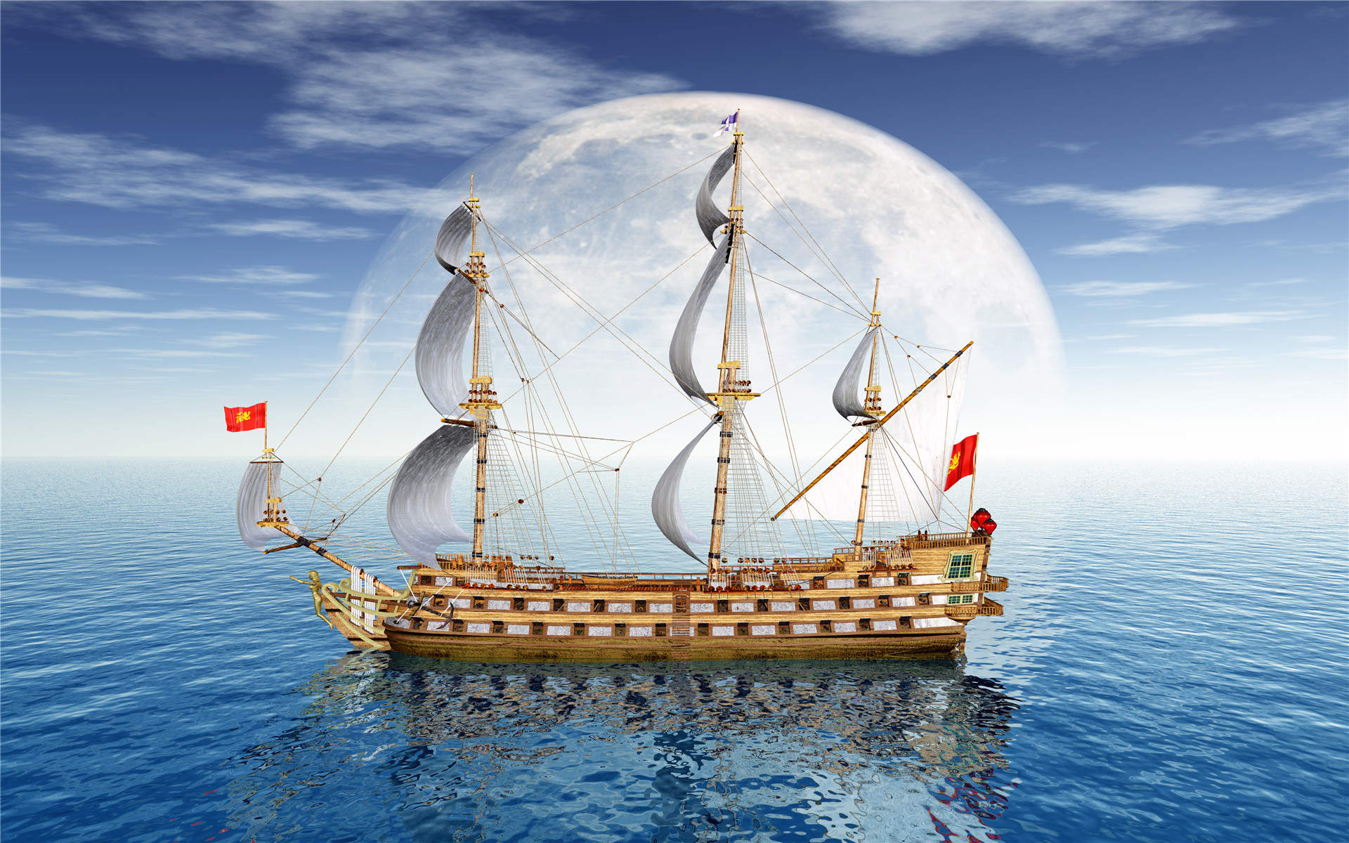 手绘森林木屋旖旎风景桌面壁纸图片