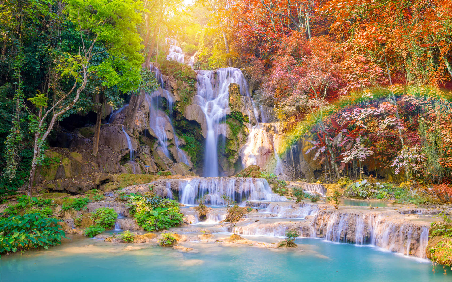 山林瀑布自然风景高清桌面壁纸下载图片