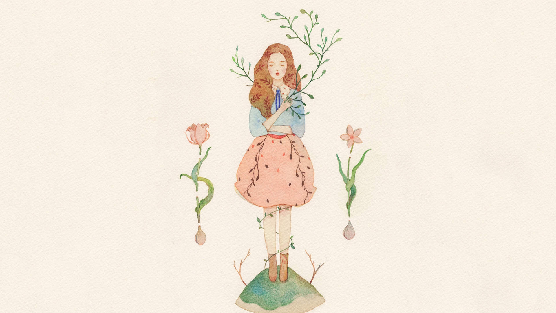 植物水彩艺术插画手机壁纸图片