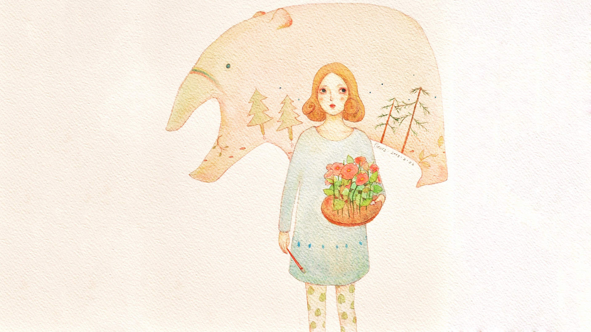 植物水彩艺术插画手机壁纸图片