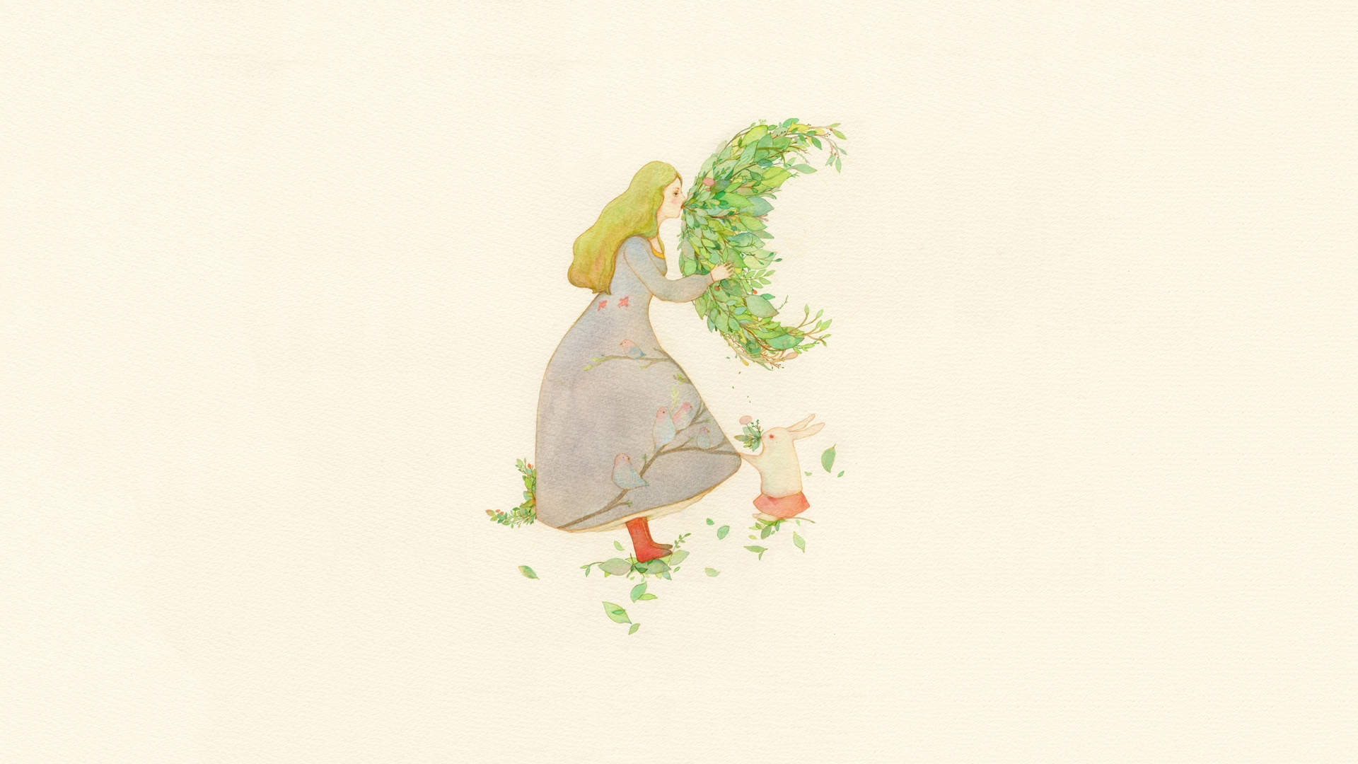 植物水彩艺术插画手机壁纸图片