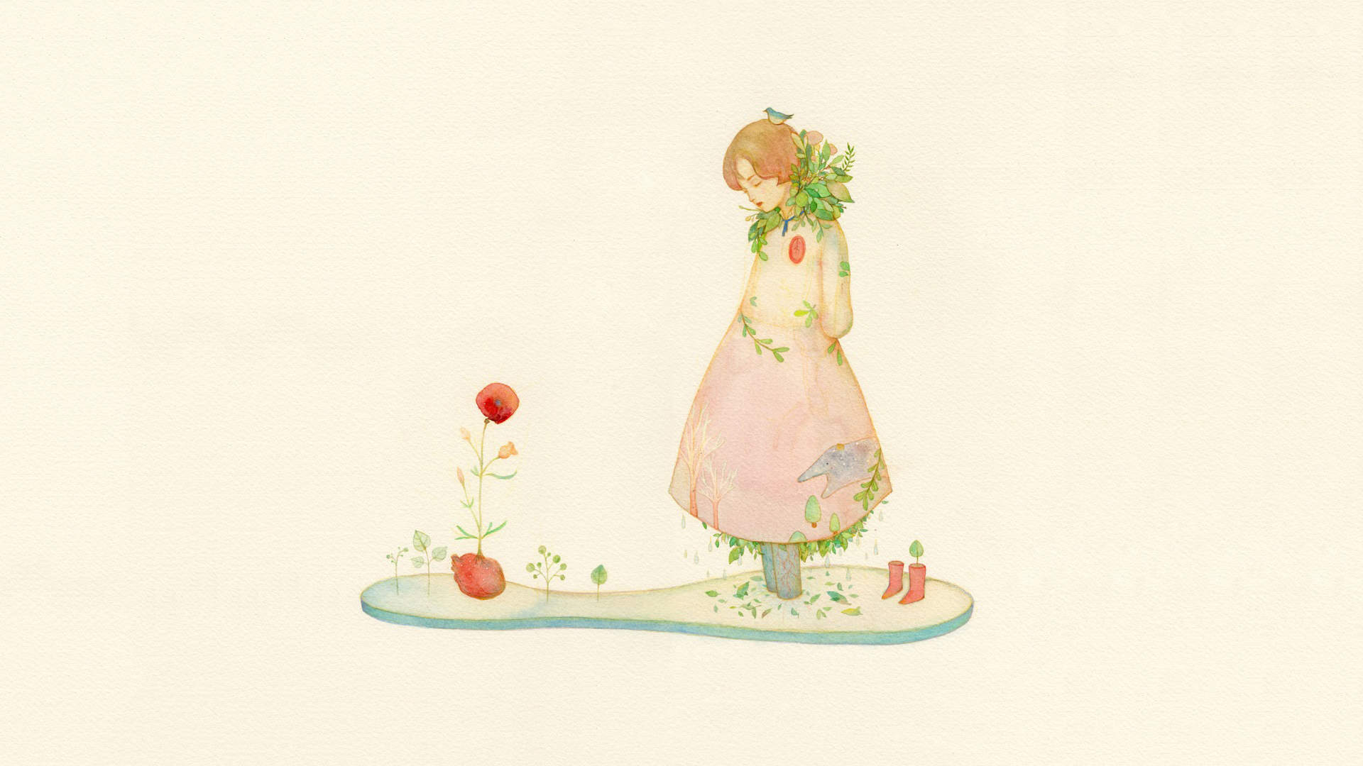 植物水彩艺术插画手机壁纸图片