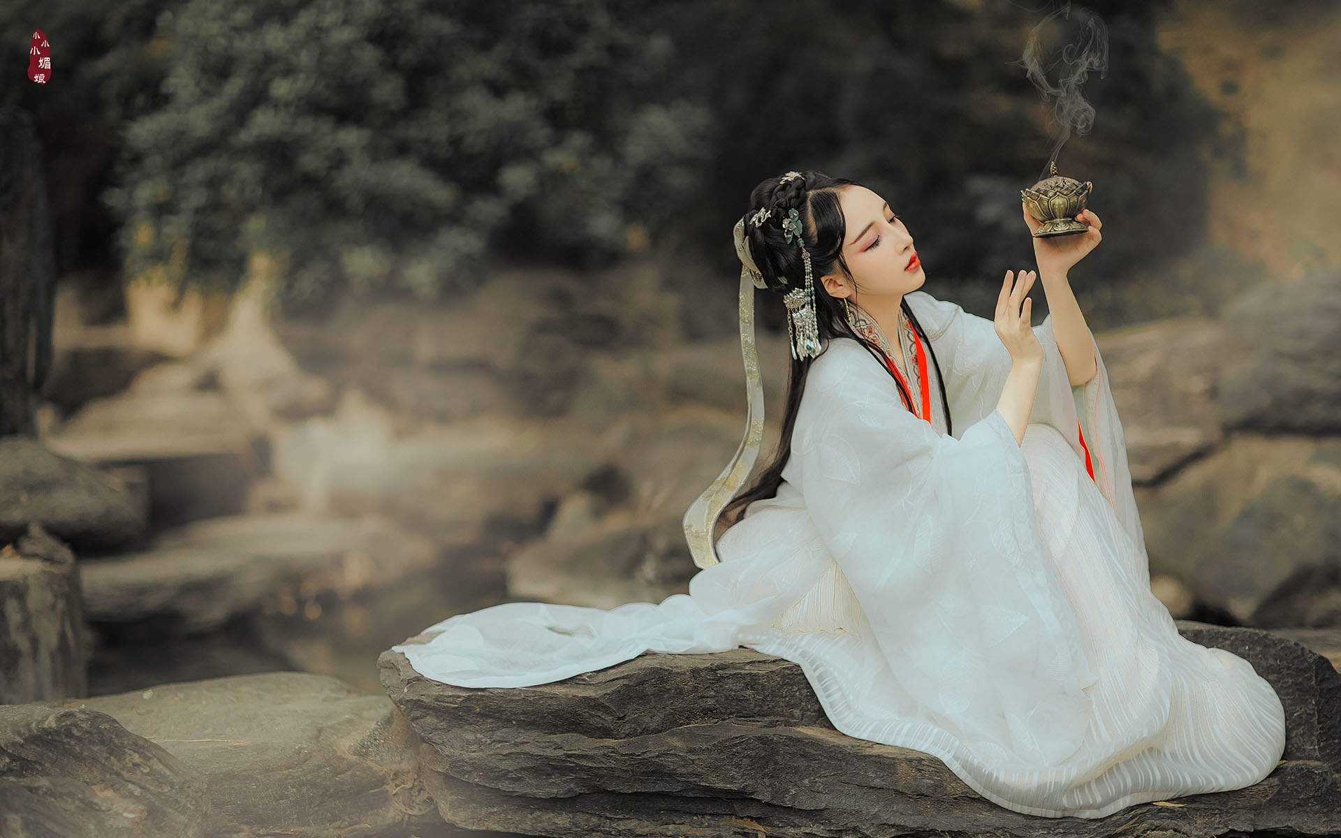 花树下的汉服美女清纯靓丽如花似玉写真图片图片