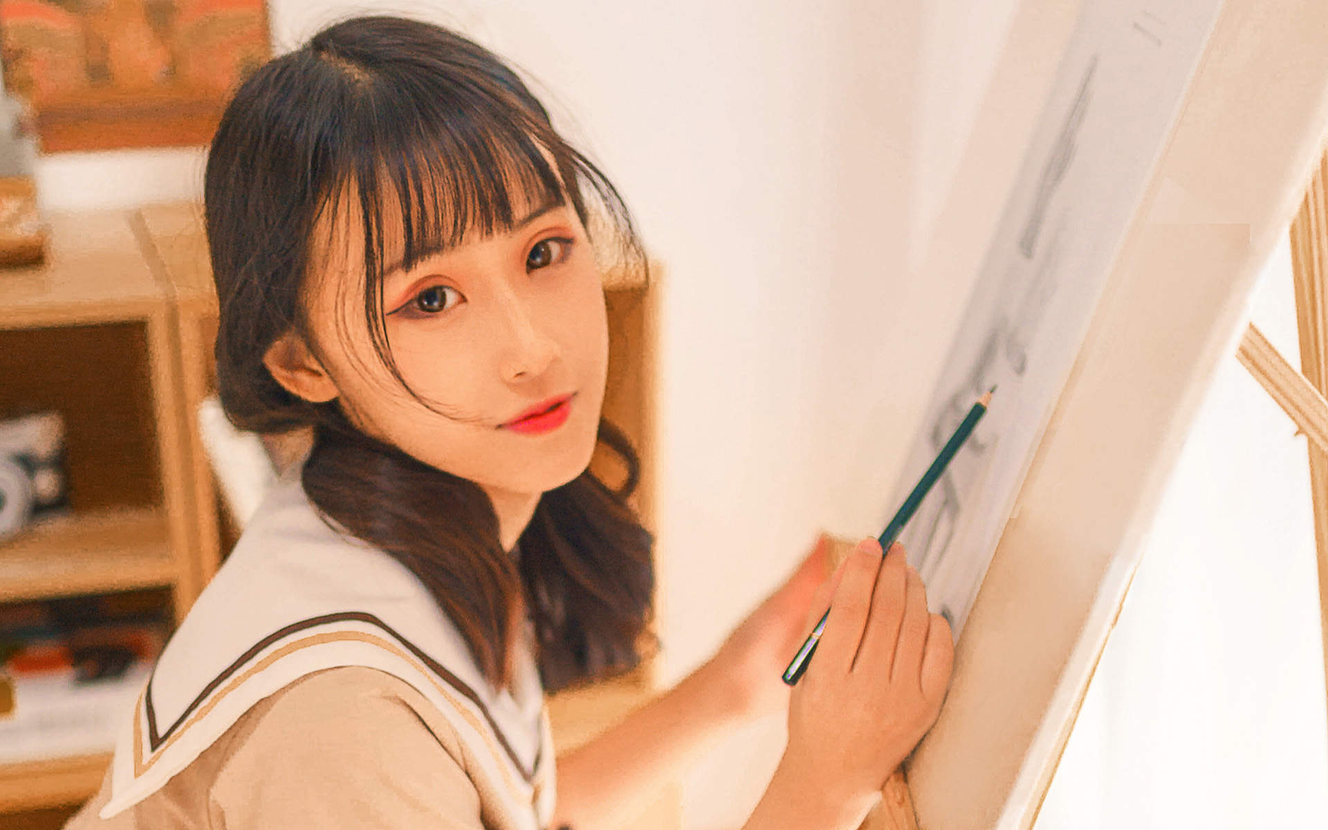 高清校花05后清纯甜美美女学生妹高清桌面壁纸图片