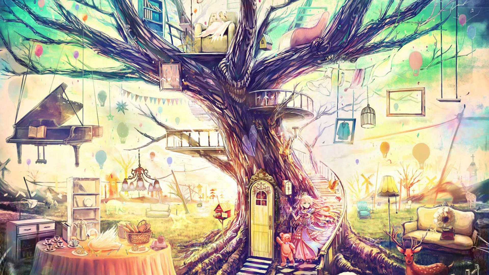 唯美意境动漫背影插画桌面壁纸图片