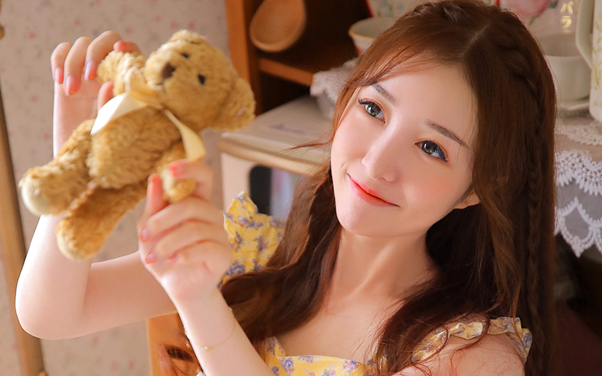 甜美手绘可爱女生插画手机壁纸图片