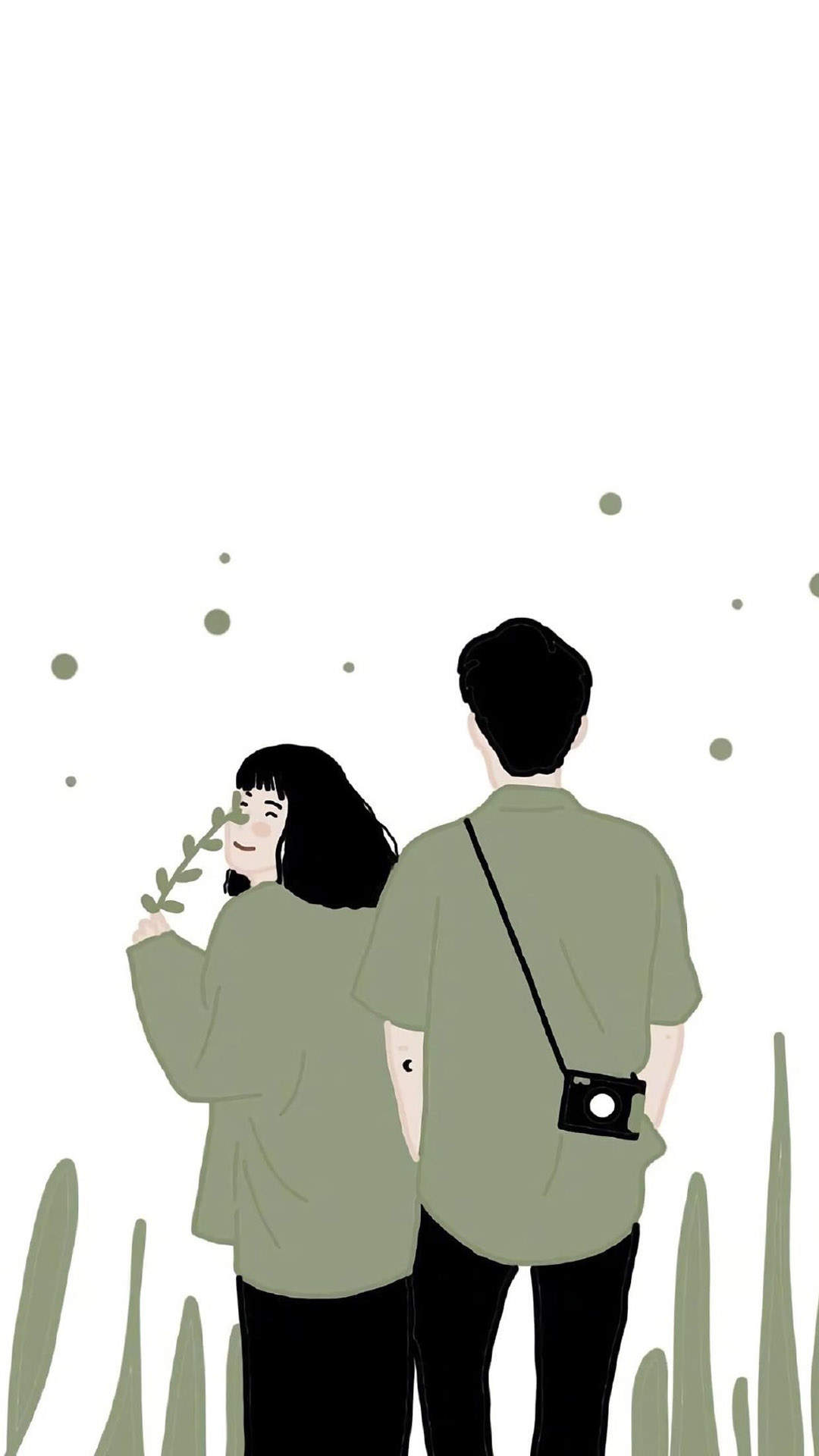 甜蜜情侣手绘插画图片手机壁纸图片