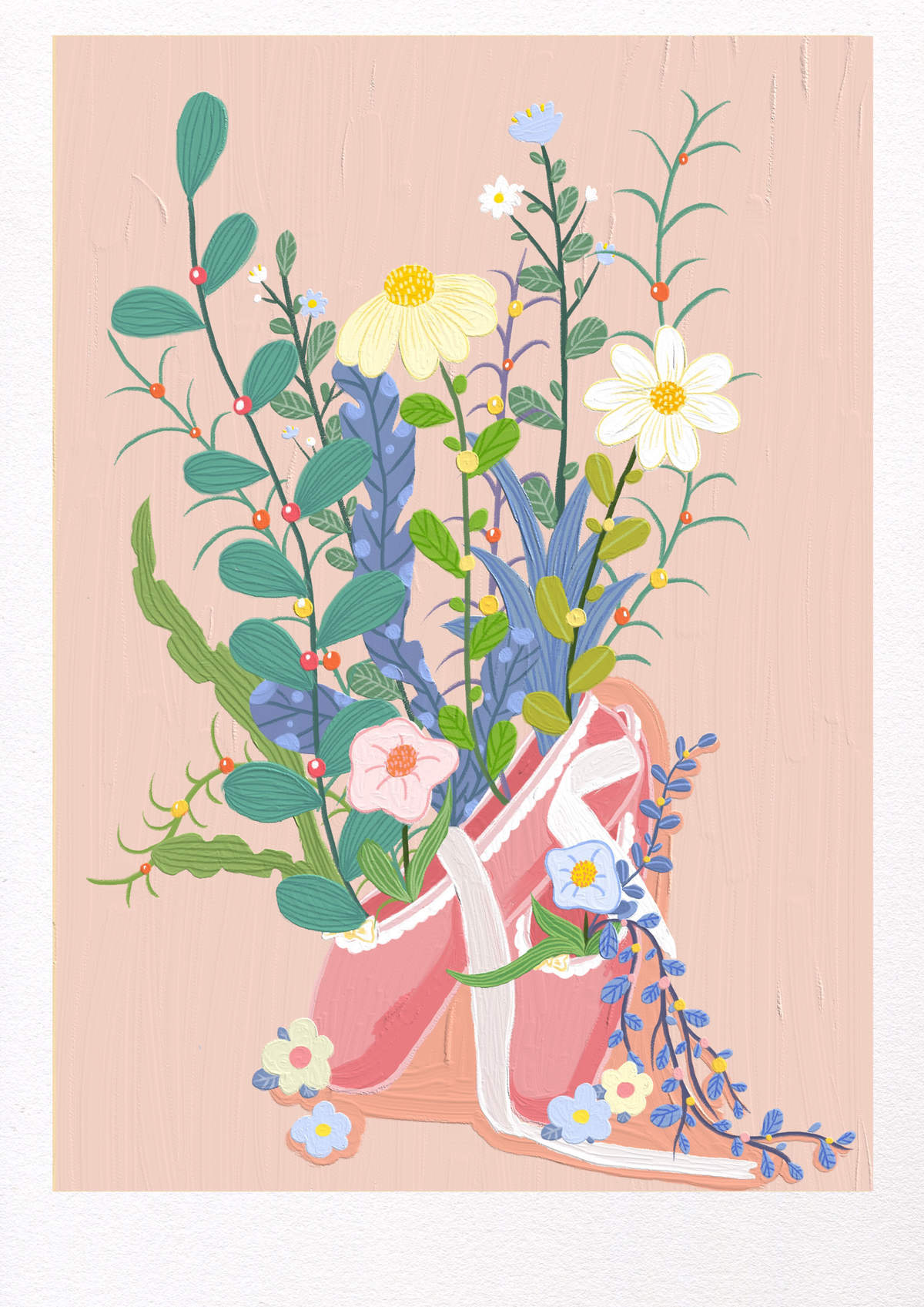 小清新治愈花束油画手机壁纸图片