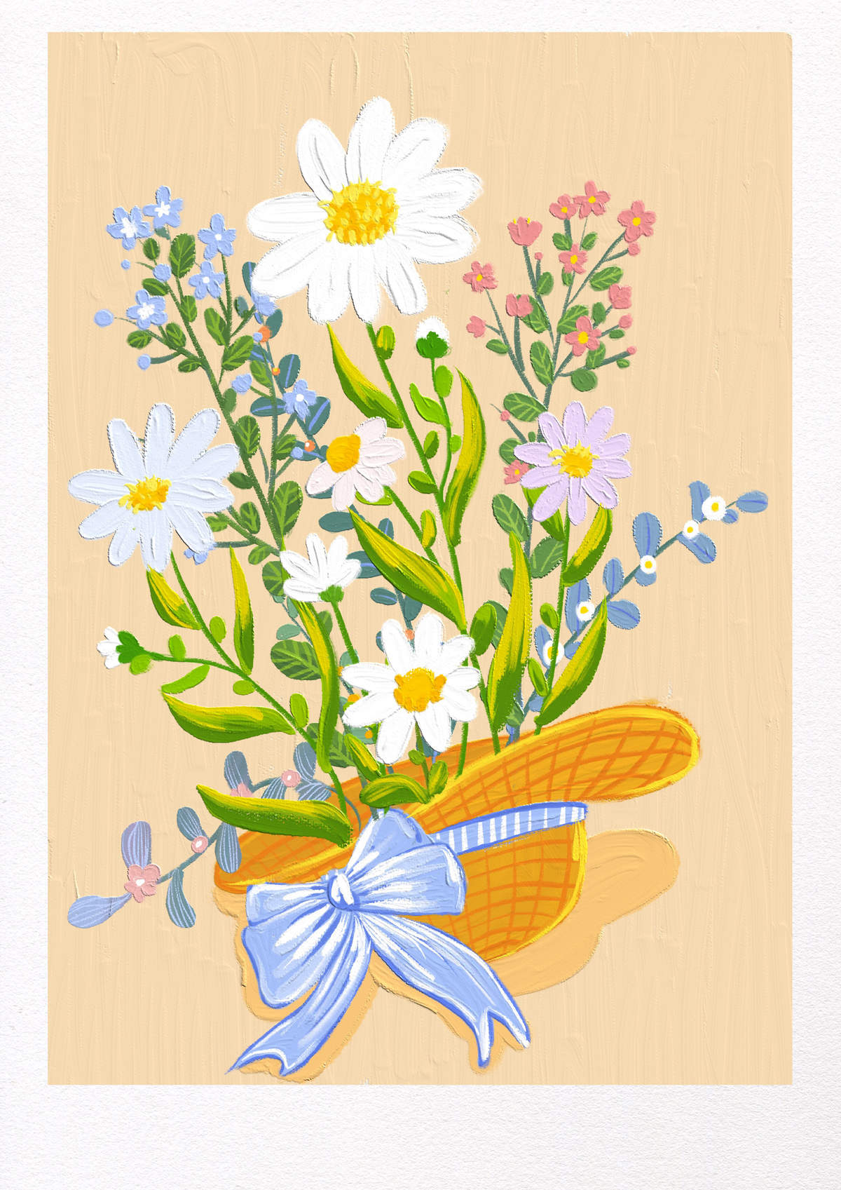 小清新治愈花束油画手机壁纸图片