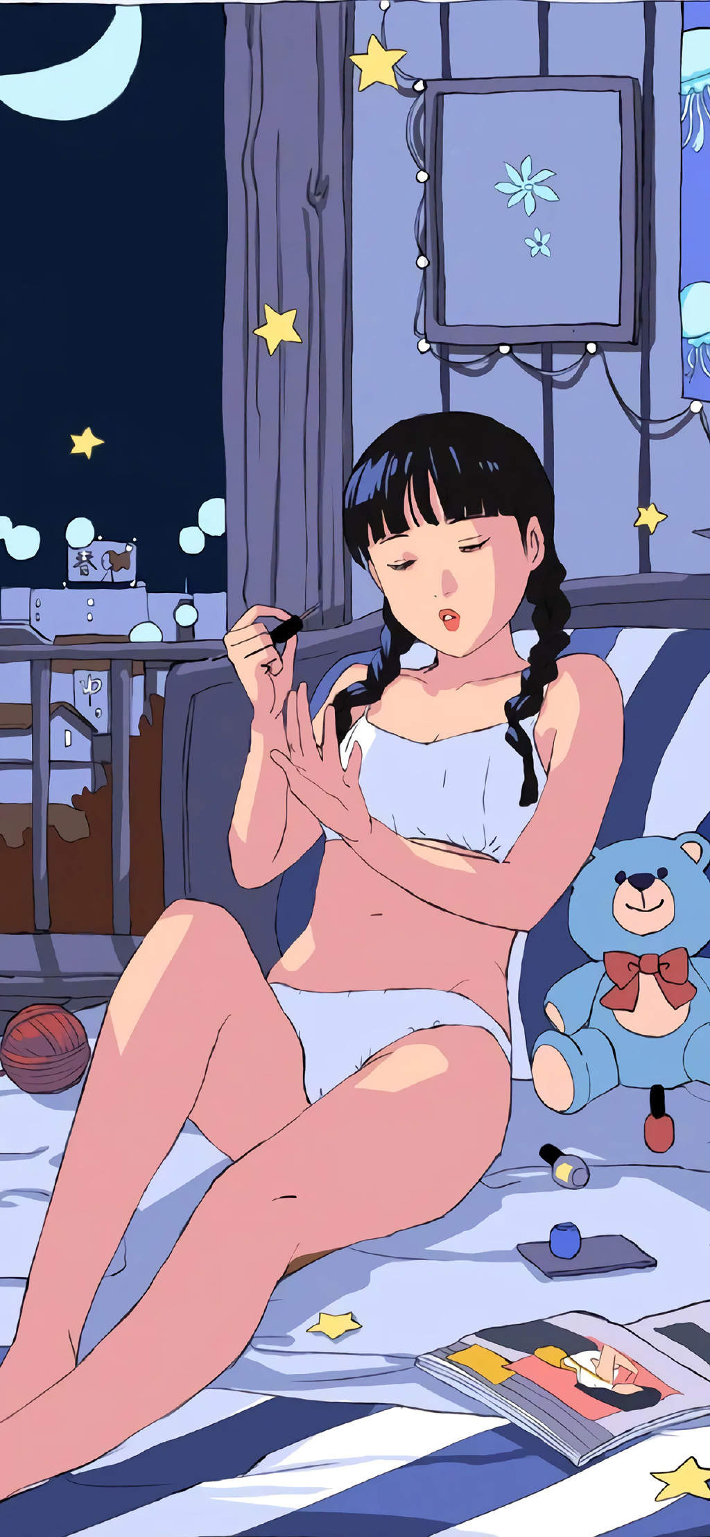 甜美女生生活手绘高清手机壁纸图片