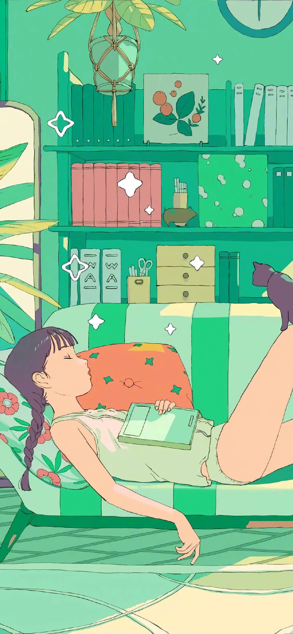 甜美女生简约手绘高清手机壁纸图片