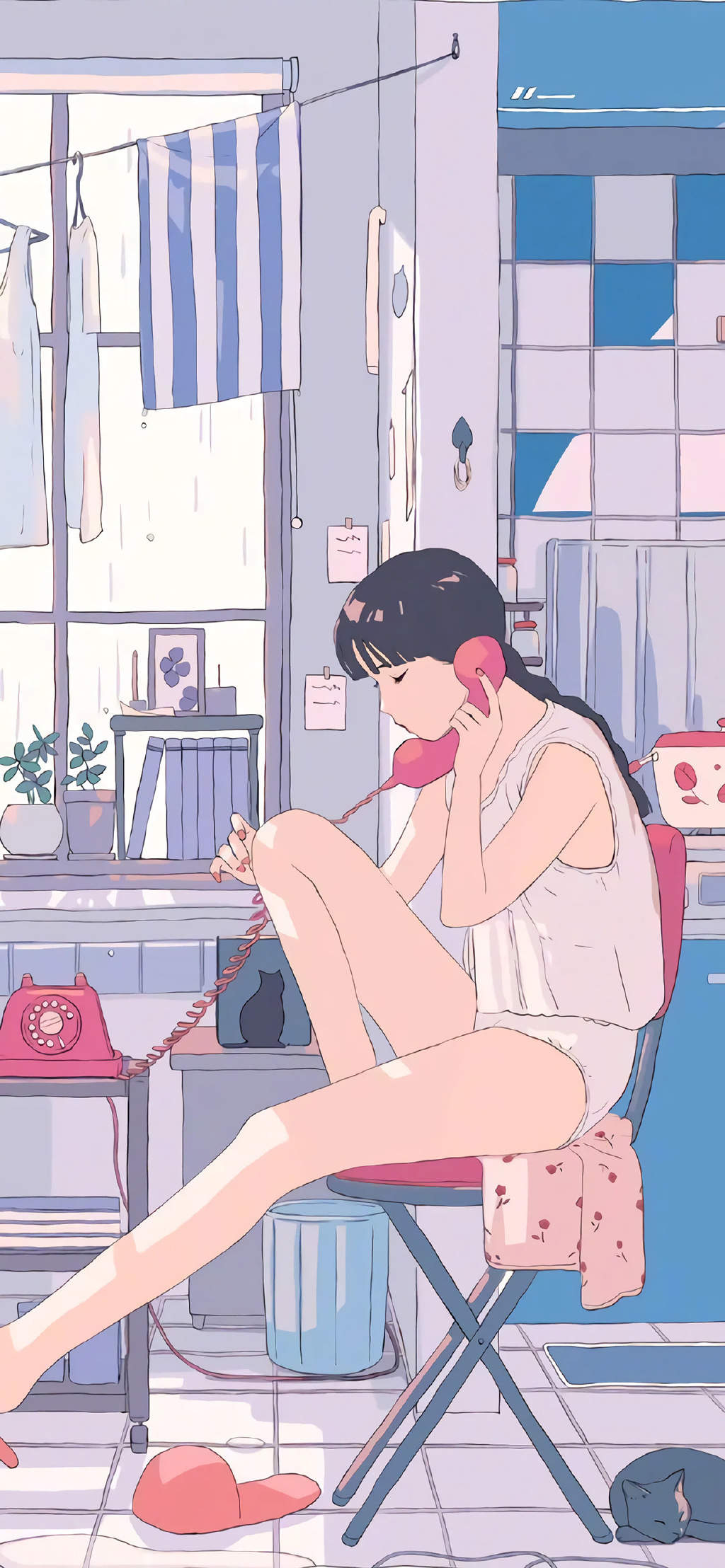 甜美女生简约手绘高清手机壁纸图片