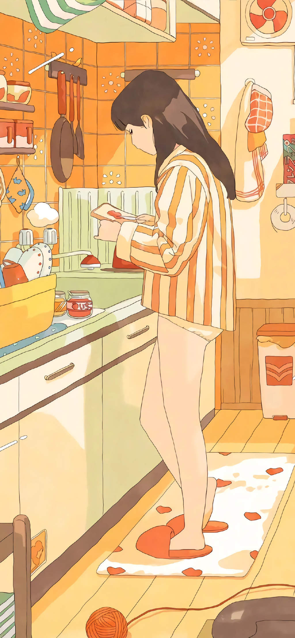 甜美女生生活手绘高清手机壁纸图片