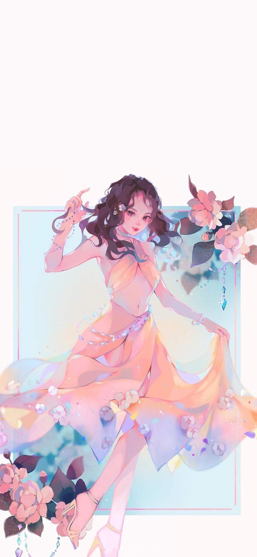 甜美手绘可爱女生插画手机壁纸图片